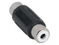 Front. Cable Leader - RCA Female to Female Coupler, Phono Barrel, Fully Molded - Black.