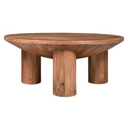 Manhattan Lane - Meridian Coffee Table, 38 Inch Round Top, 3 Column Pillar Legs, Mango Wood - Natural Brown