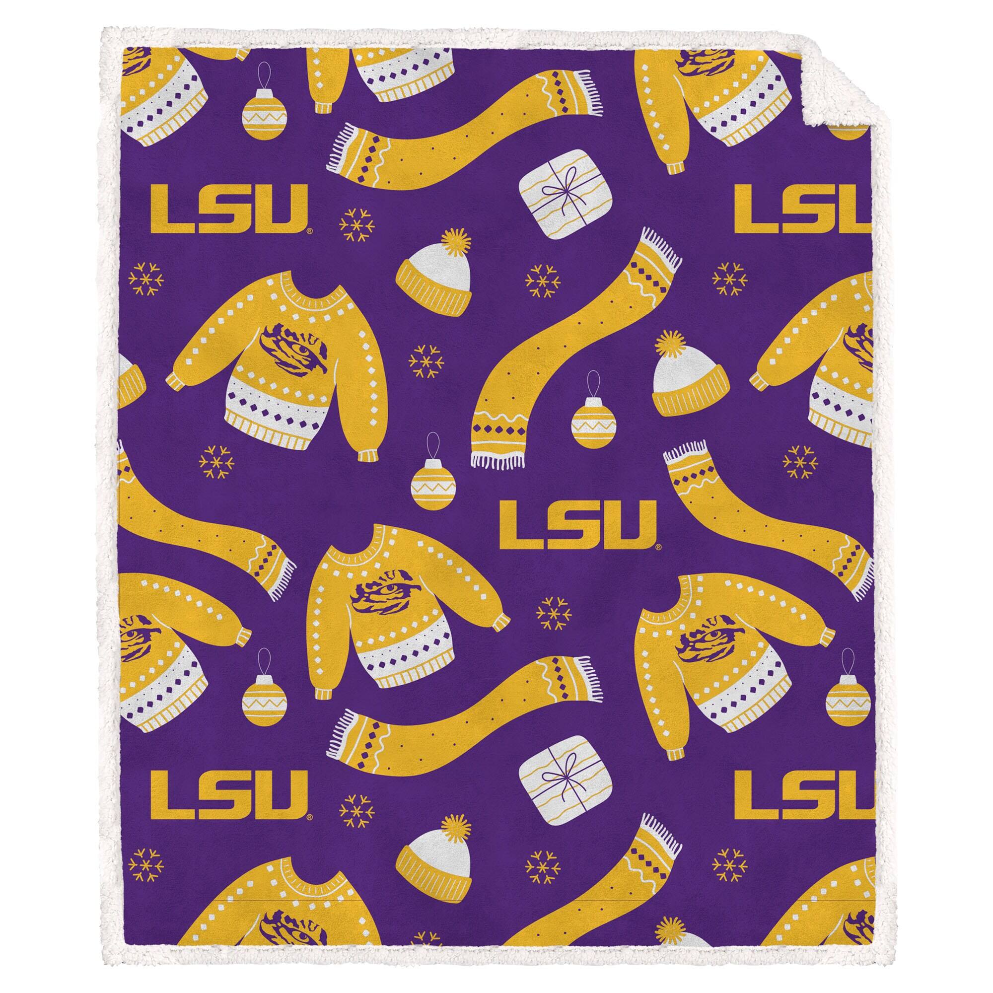 Pegasus - LSU Tigers 60" x 70"-Ugly Sweater Flannel Fleece Sherpa Blanket - Multicolor