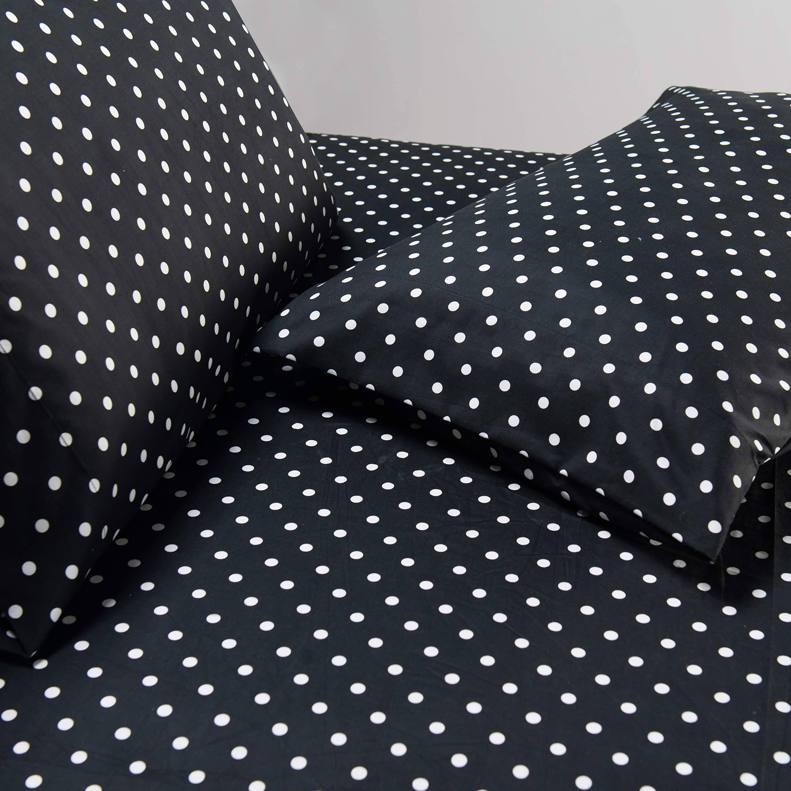 Back. TECH SAFARI - Luxury Soft Bed Sheets Polkadot Pattern 1500 Hotel Quality Microfiber Softness Wrinkle And Fade Resistant 6 - Polkadot Black Full.