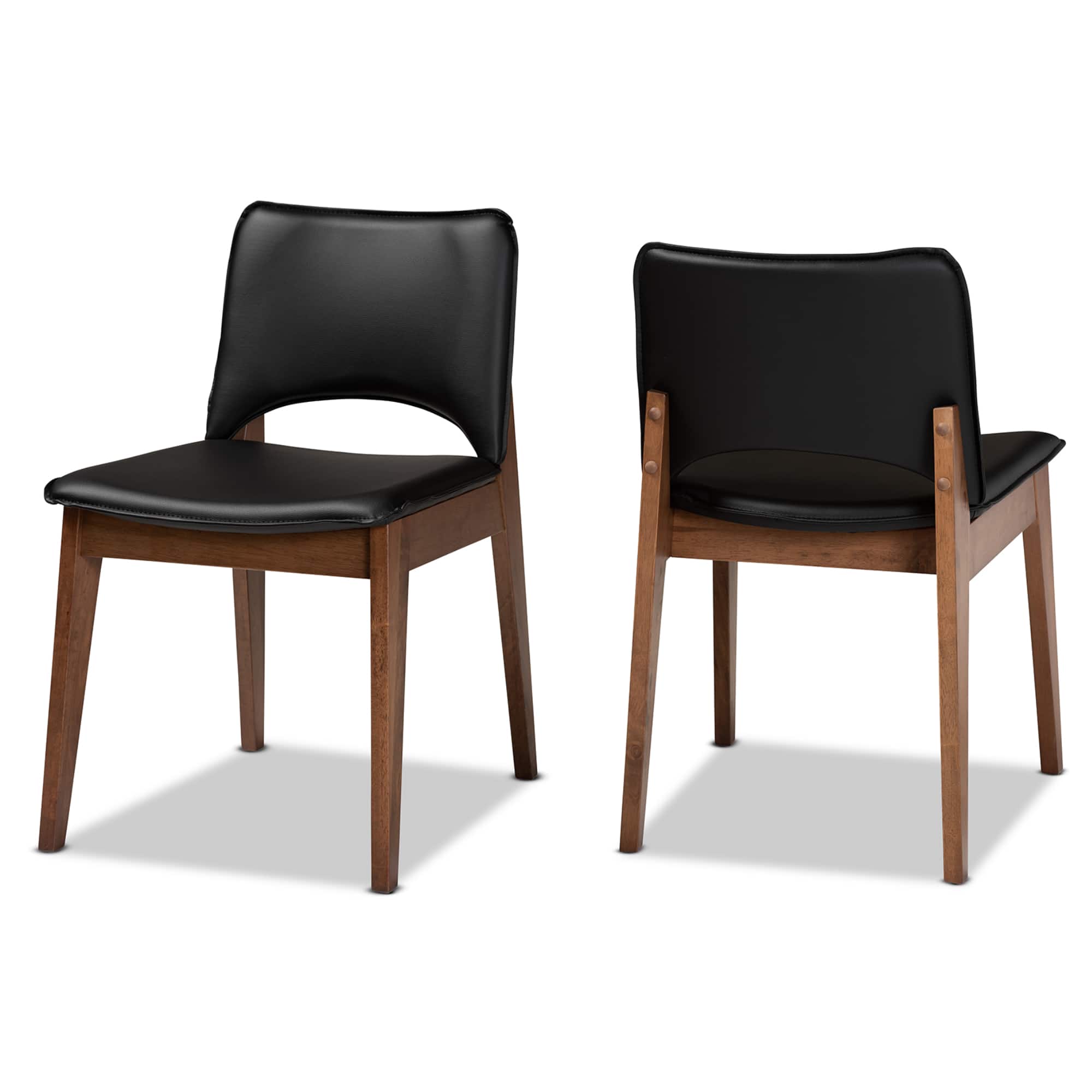 Baxton Studio - Afton Mid Century Faux Leather Upholstered and Finished Wood 2-Piece Dining Chair Set - Black/Walnut Brown