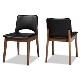 Baxton Studio - Afton Mid Century Faux Leather Upholstered and Finished Wood 2-Piece Dining Chair Set - Black/Walnut Brown