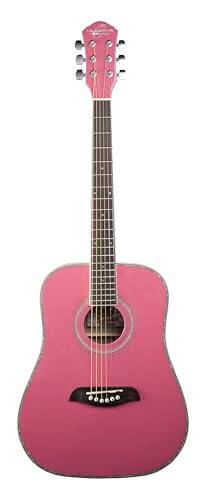 Left. Oscar Schmidt - Oscar Schmidt OG1P-A 3/4 Dreadnought Acoustic Guitar, Pink - Pink.