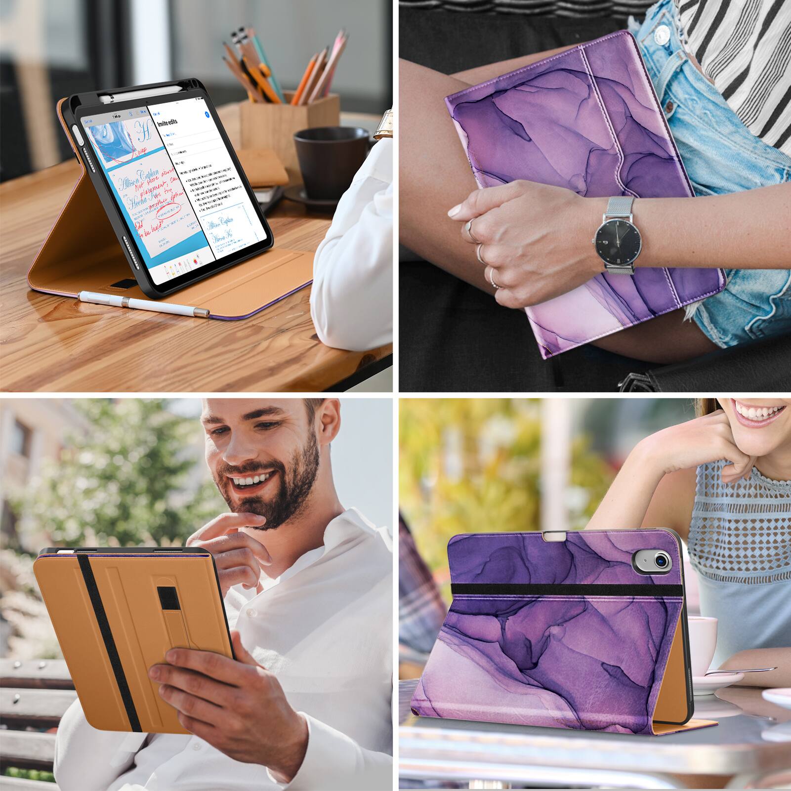 The text in the image is not clearly visible or legible. However, based on the context, it appears to be related to a digital note-taking or document management app. Here is a possible interpretation of the text:

1. **Top Left:**
   - "Note-taking app"
   - "Create, edit, and share notes"
   - "Sync across devices"

2. **Top Right:**
   - No visible text.

3. **Bottom Left:**
   - No visible text.

4. **Bottom Right:**
   - No visible text.

The text seems to be part of an advertisement or promotional material for a note-taking or document management app, highlighting features like note creation, editing, sharing, and synchronization across devices.