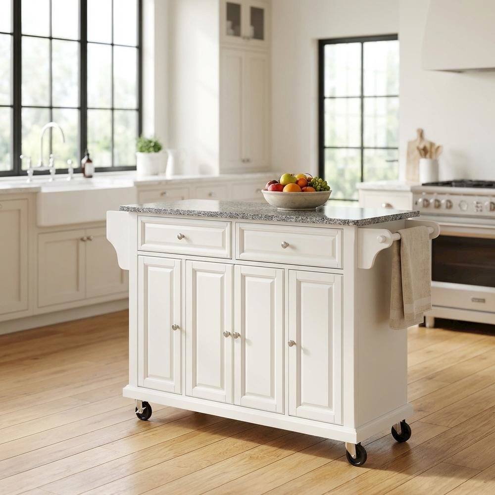 Alt View 2. FurniFact - White and Gray Kitchen Cart with Granite Top and Storage Space - White.