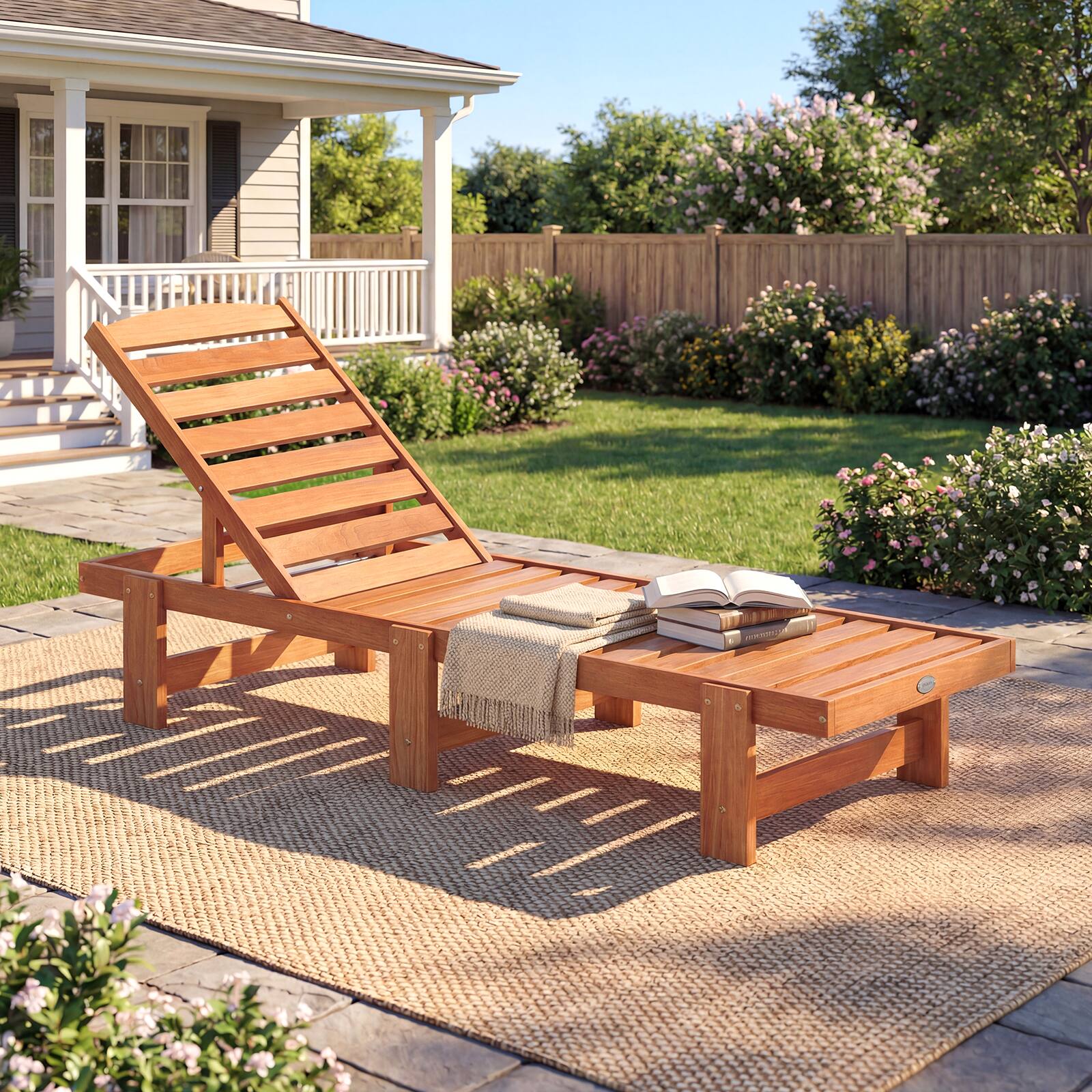 Alt View 1. Costway - Costway 1 PCS Patio Chaise Lounge Chair, Solid Wood Outdoor Recliner with Adjustable Backrest - Natural.