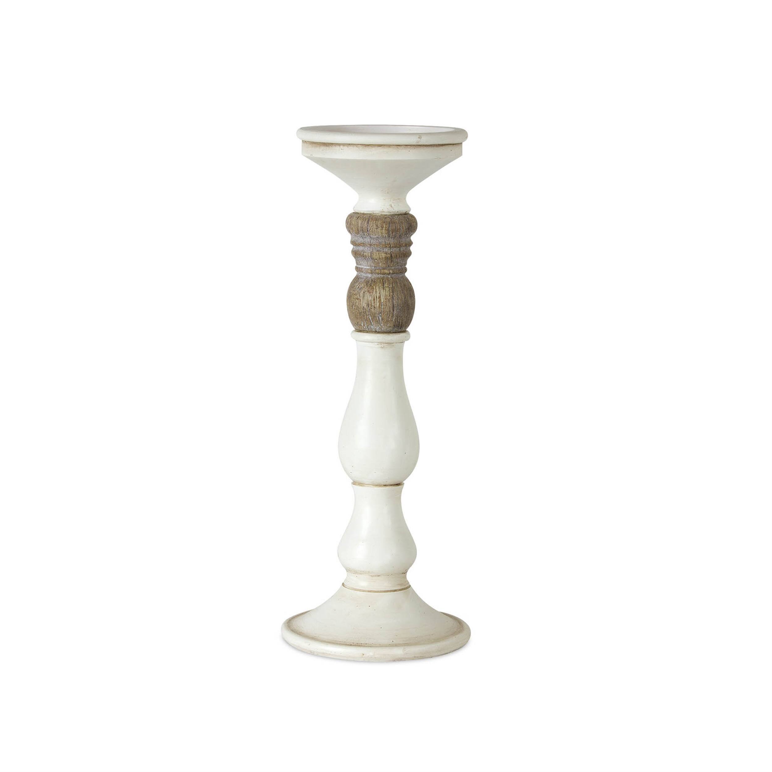Angle. BreeBe - Ivory Candle Holder with Wood Accent (Set of 3) - White, Brown.