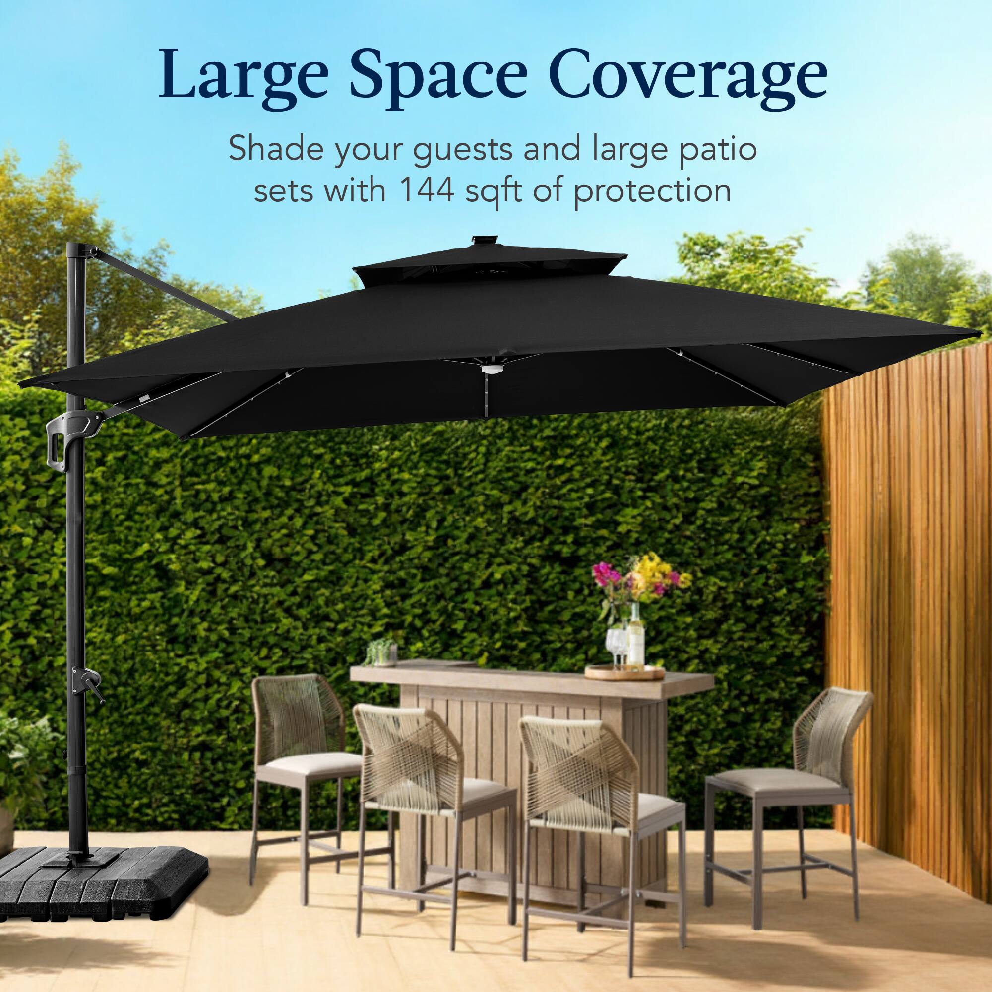 Large Space Coverage  
Shade your guests and large patio sets with 144 sqft of protection