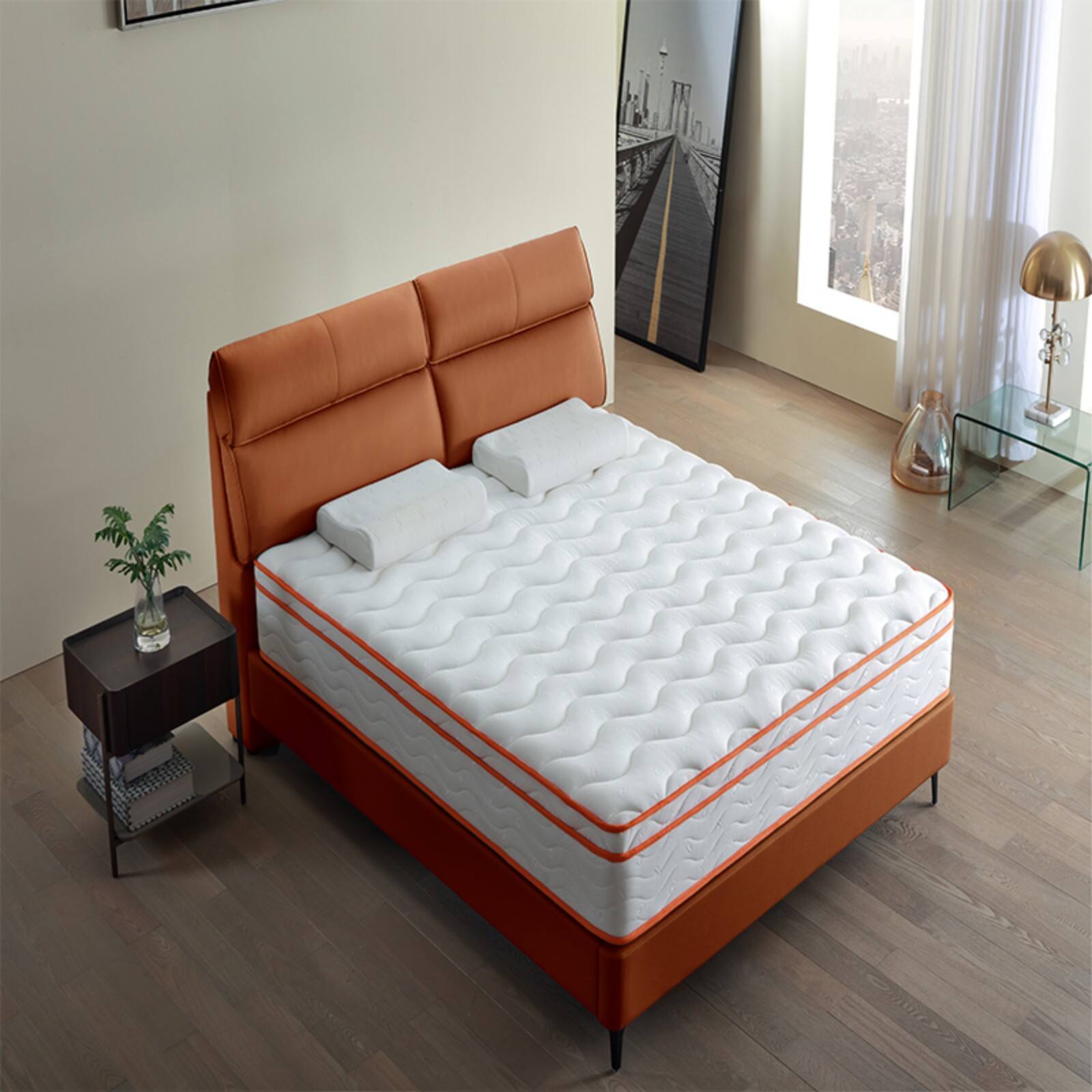 Alt View 4. Glintex - Queen 10 Inch Hybrid Mattress in a Box, Medium Firm Memory Foam with Pocket Springs, Fiberglass Free - Milk White.