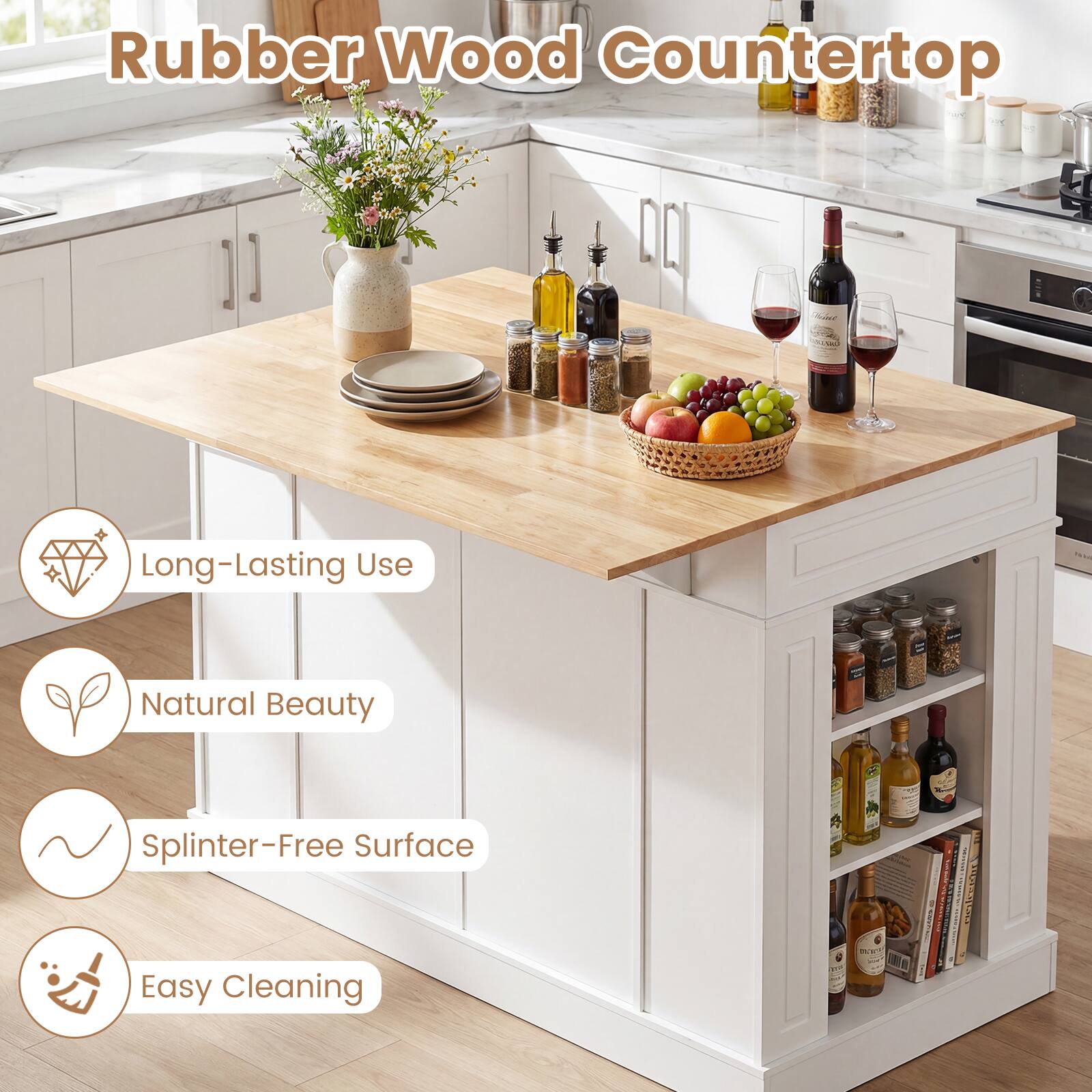 Rubber Wood Countertop

- Long-Lasting Use
- Natural Beauty
- Splinter-Free Surface
- Easy Cleaning