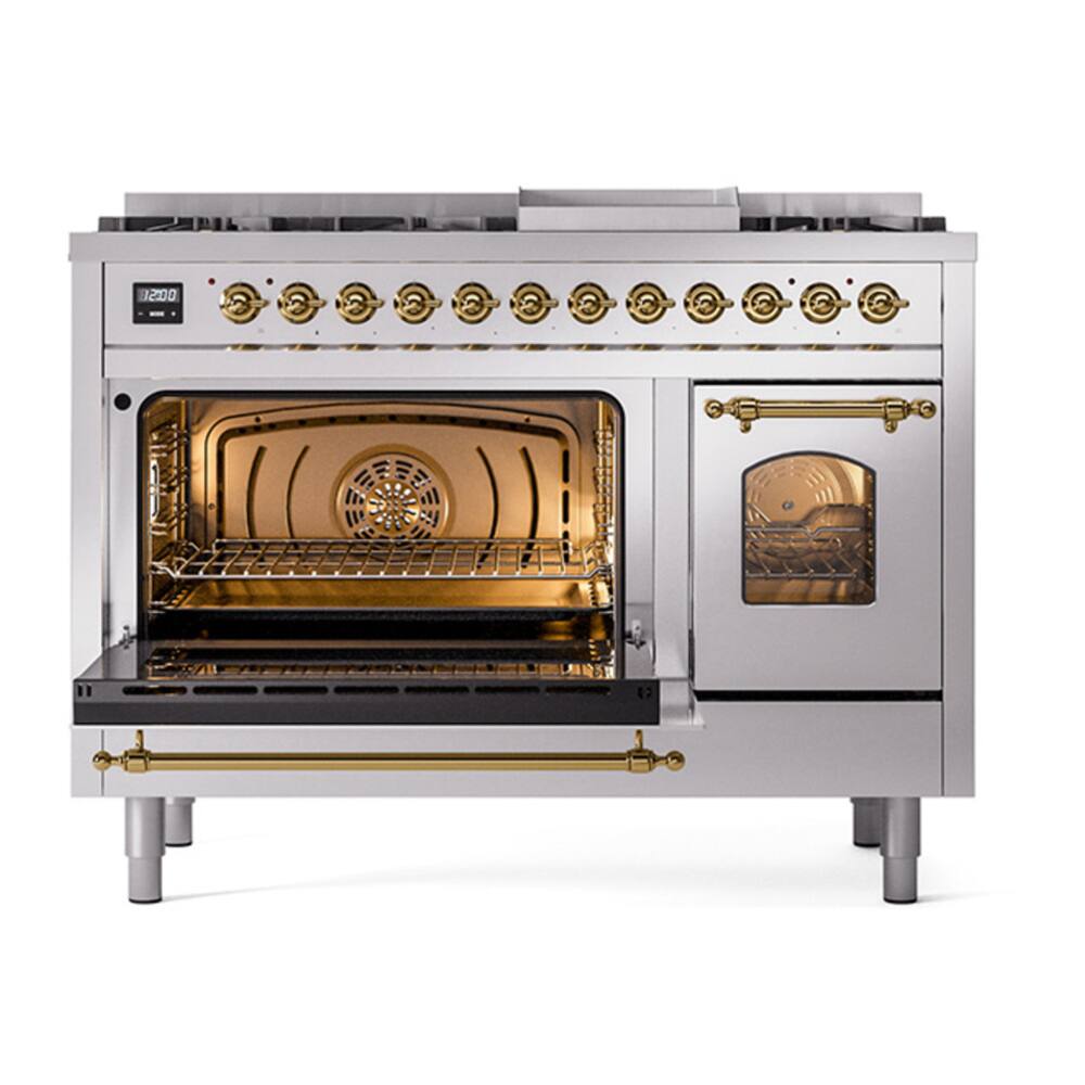 Alt View 6. ILVE - ILVE Professional Plus II Series 48 in. Dual Fuel Range with 8 Sealed Burners + Griddle (Natural Gas, Satin Trim) - Stainless Steel.