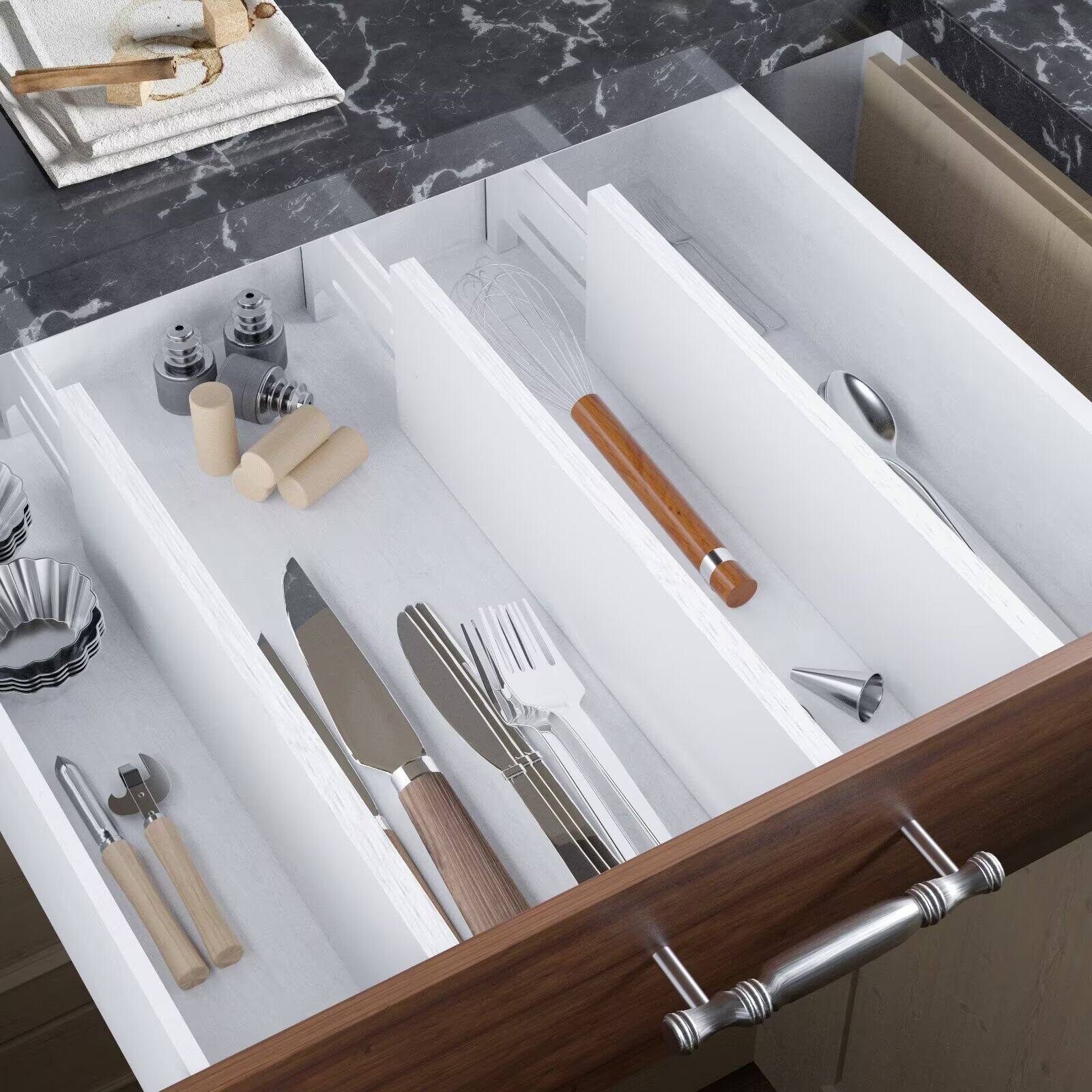 Alt View 1. Tooloton - Expandable Drawer Dividers 4-Pack, Adjustable 17-22 Inch, 4.65" High Organizer for Clothing and Dressers, White - White.