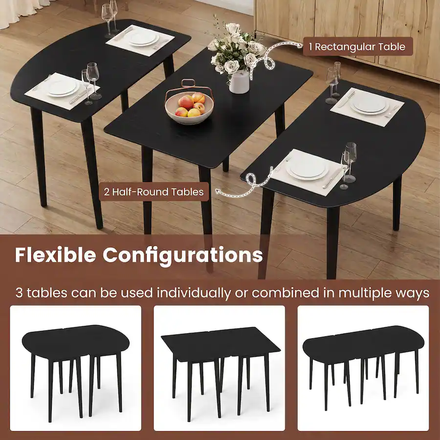 Costway Extendable Dining Table Set with 2 Rectangular Tables for 4 6 ...