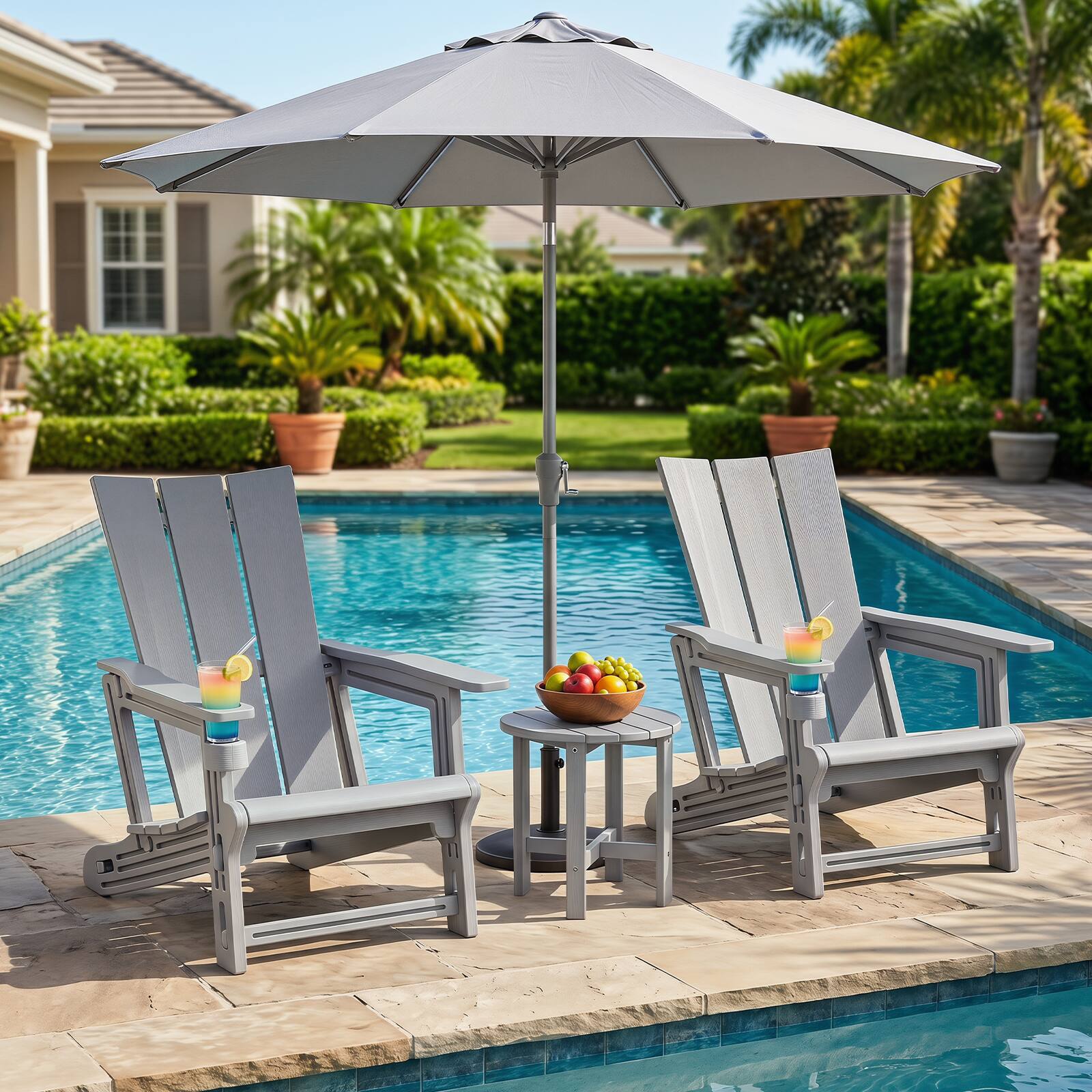 Alt View 7. Gymax - Gymax Adirondack Chairs Set of 4 w/ Cup Holder Wood Texture for Garden Backyard - Gray.