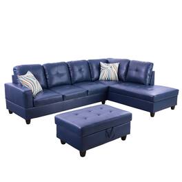 Boyel Living - Premium Semi PU Upholstered Sofa Solid Wood Frame Double Spring with Right Chaise Lounge - Royal Blue