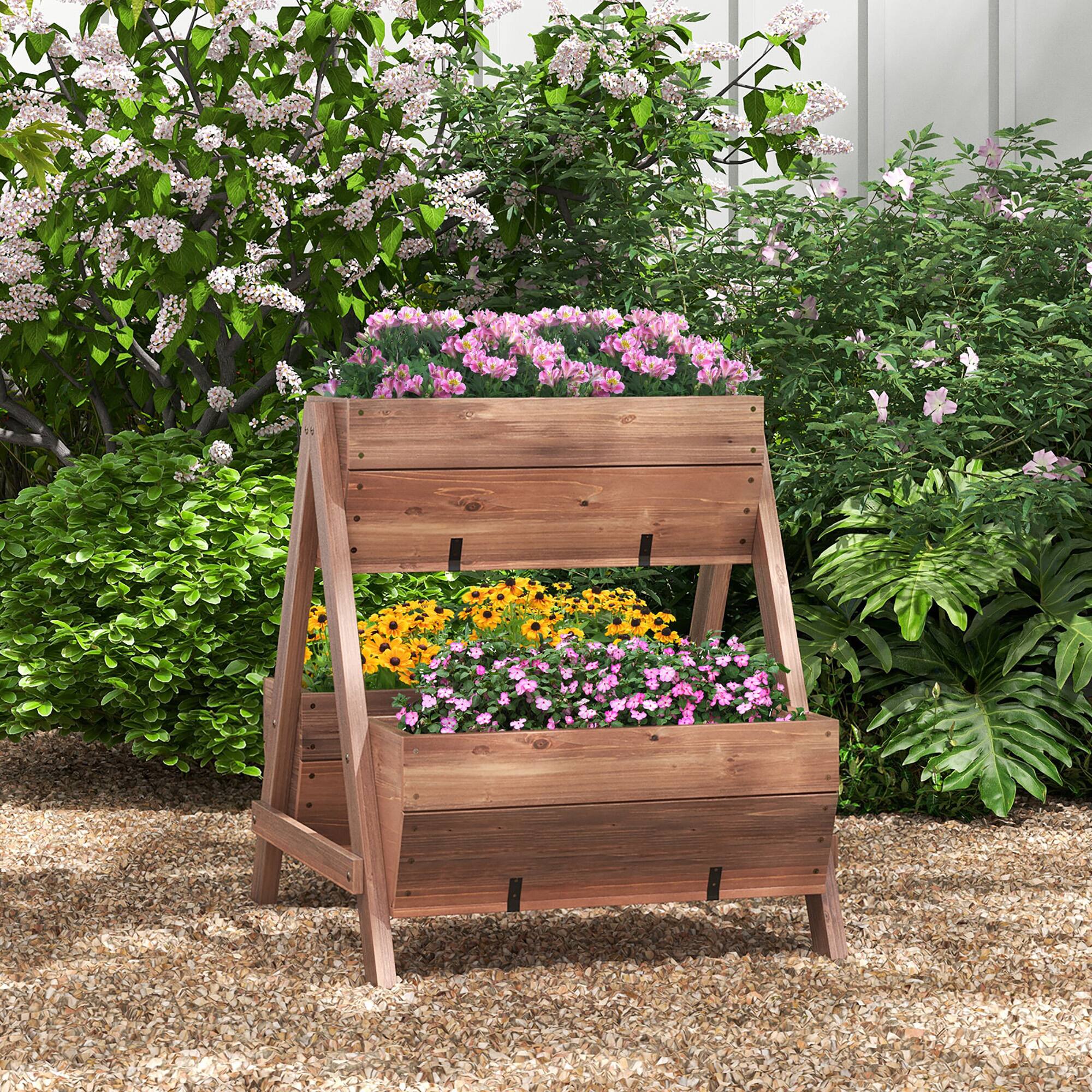 Alt View 1. Gymax - Gymax 21'' x 8'' x 8.5'' Vertical Raised Garden bed Planter Stand w/ 3 Planter Boxes - Brown.