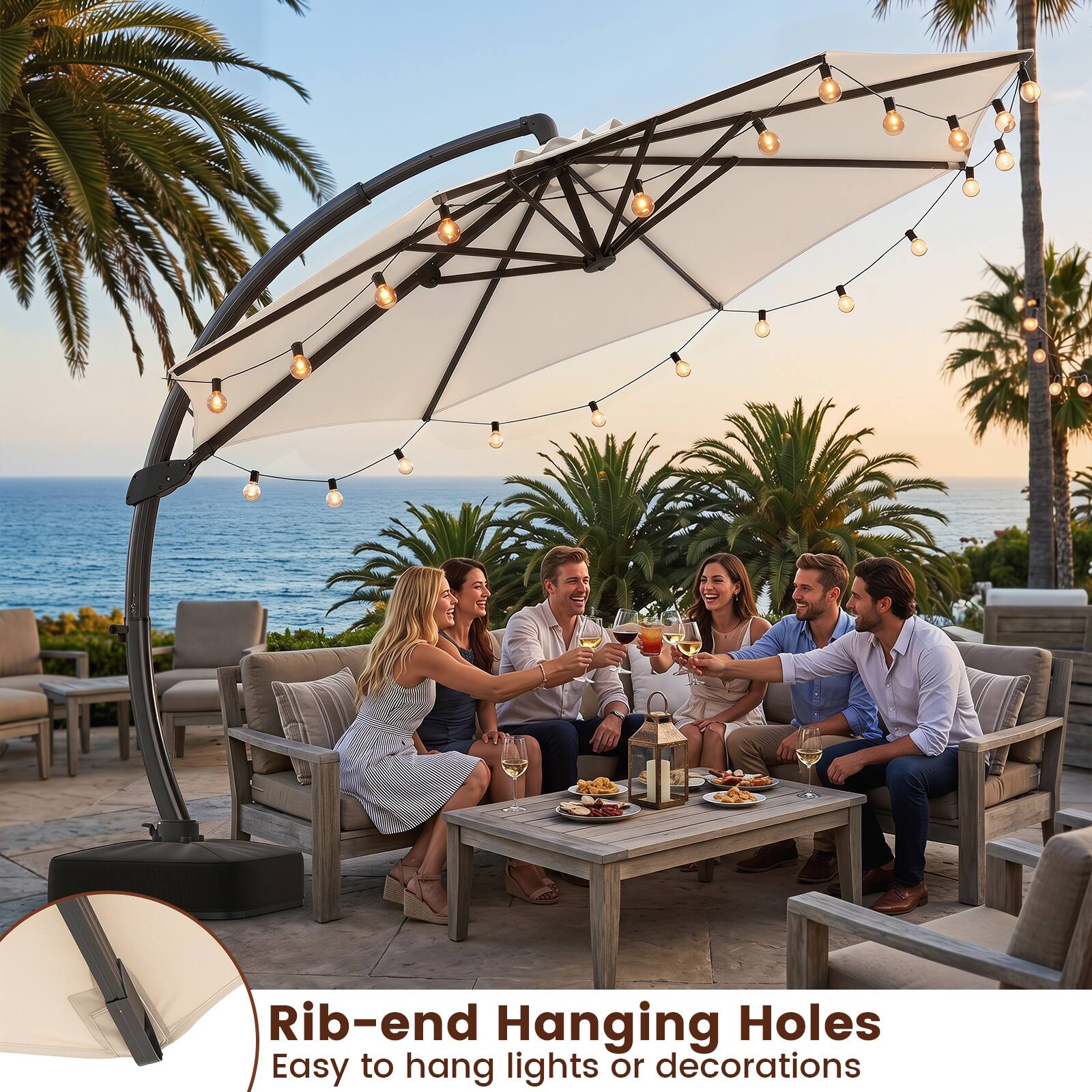 Rib-end Hanging Holes  
Easy to hang lights or decorations