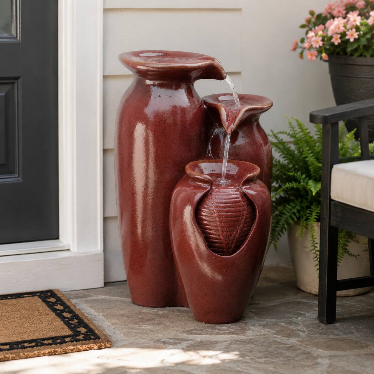 Front. Teamson Home - Teamson Home 20.47" 3-Tier Cascading Jars Outdoor Water Fountain, Red.