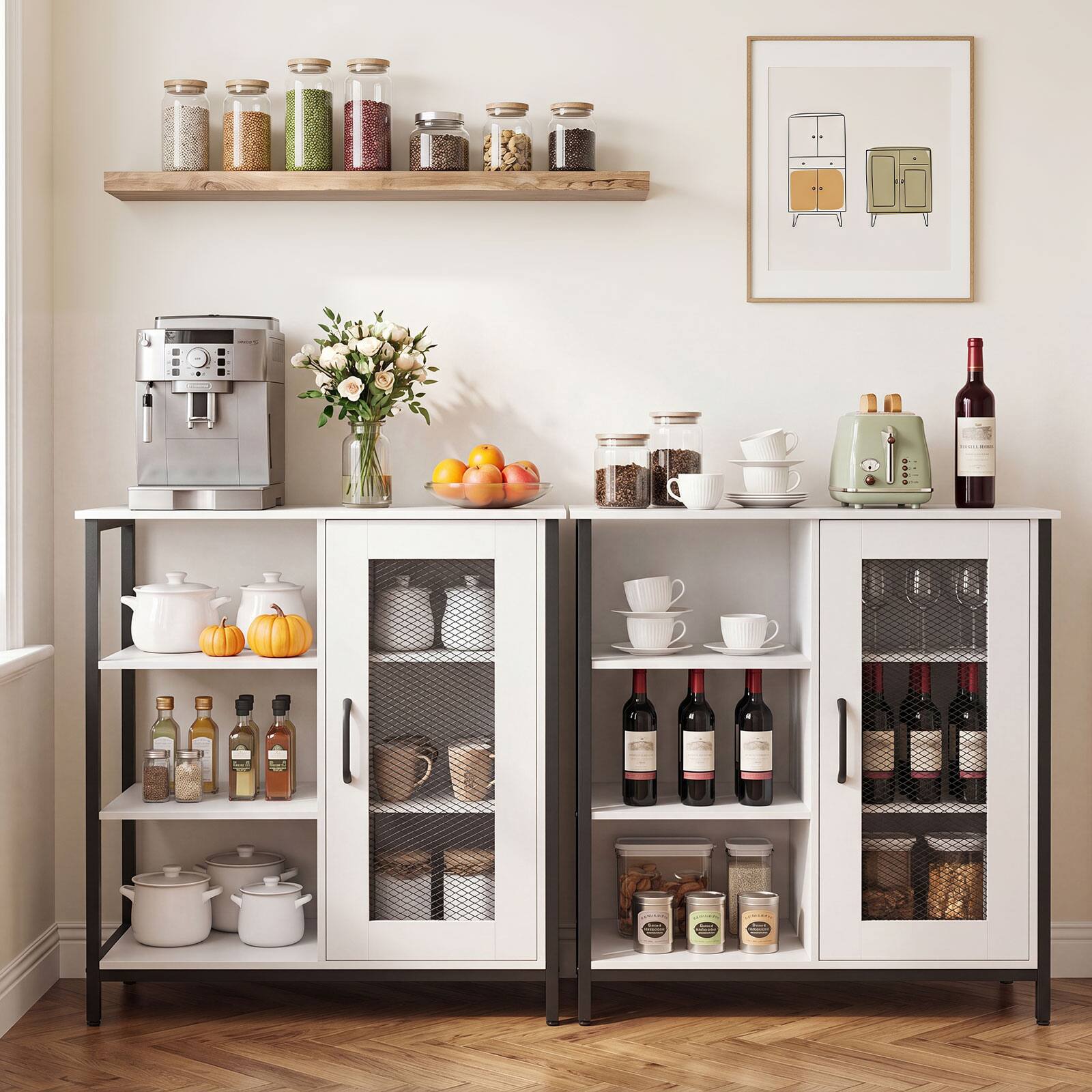 Alt View 5. Costway - Costway Buffet Sideboard Cabinet with 3 Open Shelves 2 Adjustable Shelves Anti-Tipping Kits - White.