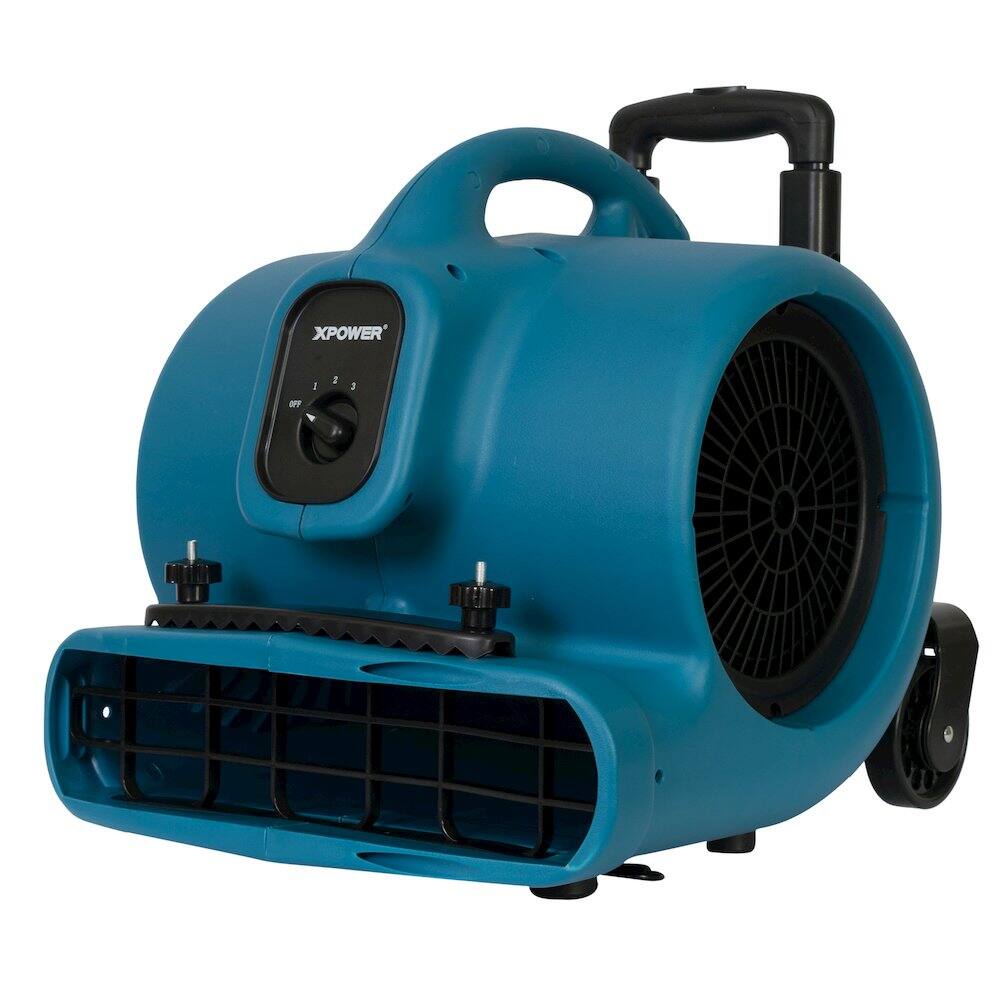 Alt View 4. XPOWER - 1/2 HP 2980 CFM, Dryer, Fan, Blower with Telescopic Handle, Wheels, Carpet Clamp - Blue.