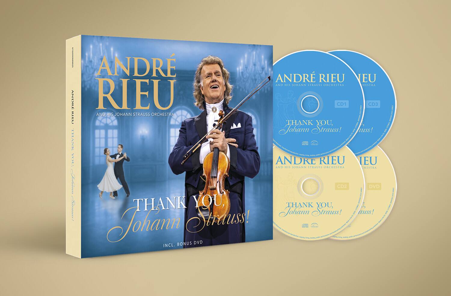 ANDRÉ RIEU AND HIS JOHANN STRAUSS ORCHESTRA  
THANK YOU, Johann Strauss!  
INCL. BONUS DVD  

CD1  
CD2  
CD3  
DVD  

THANK YOU, Johann Strauss!