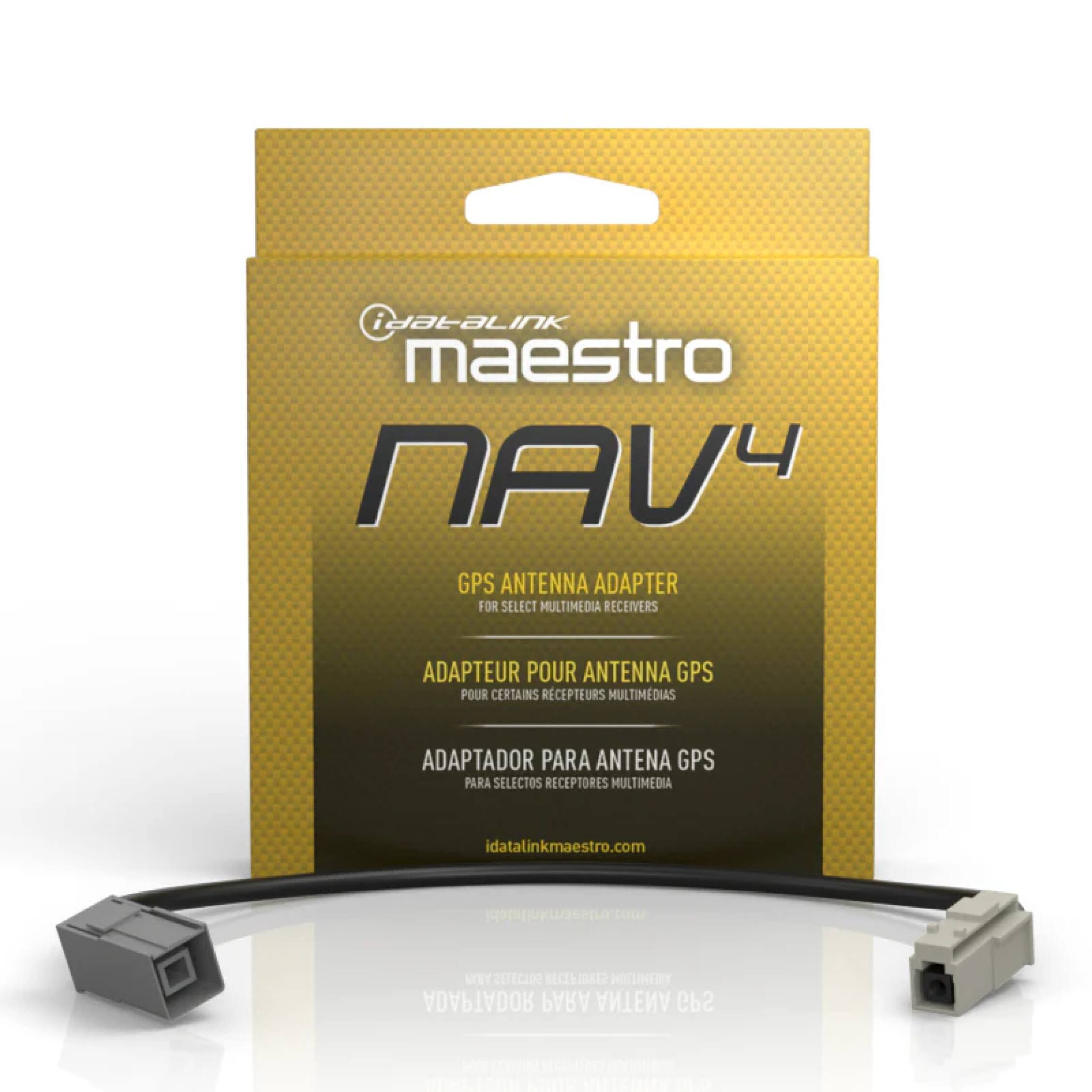 iDatalink Maestro NAV4 GPS Antenna Adapter for Select Multimedia Receivers  
Adaptateur pour Antenne GPS pour Certains Récepteurs Multimédias  
Adaptador para Antena GPS para Selectos Receptores Multimedia  
idatalinkmaestro.com