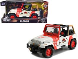 1992 Jeep Wrangler Jurassic World Movie 1/24 Diecast Model Car by Jada - Red And White