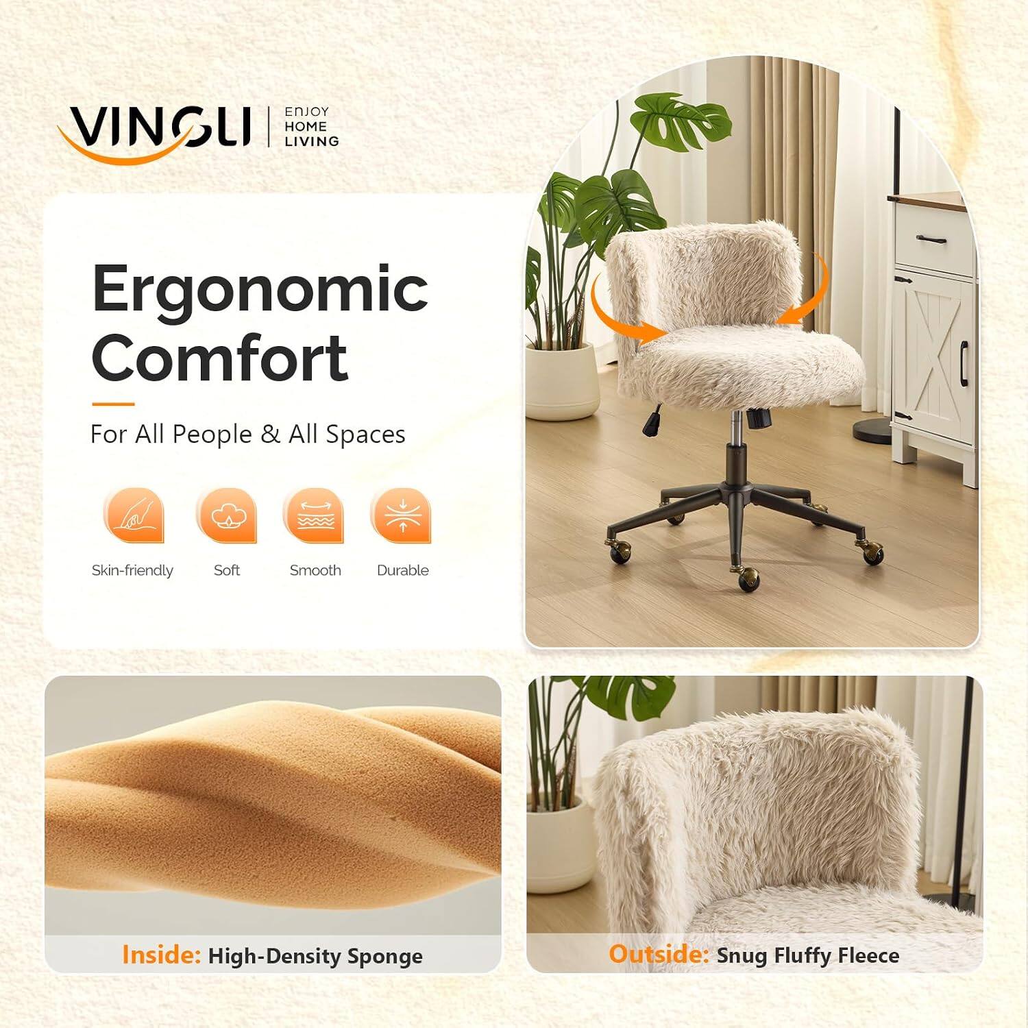 ENJOY VINGLI HOME LIVING  
Ergonomic Comfort For All People & All Spaces  
Skin-friendly Soft Smooth Durable  
Inside: High-Density Sponge  
Outside: Snug Fluffy Fleece