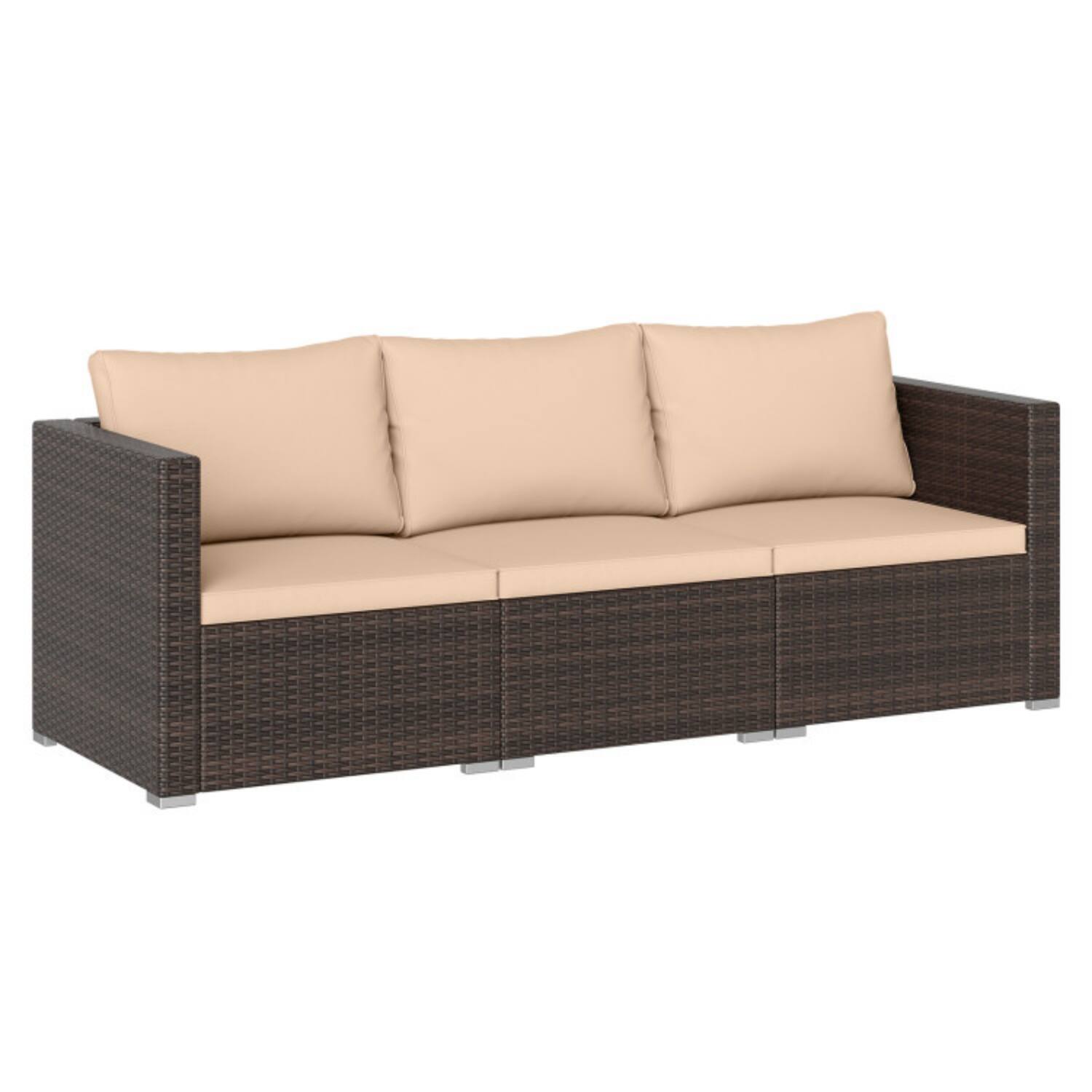 Alt View 2. Mondawe - 26.5x26.5x24.5 IN Freestanding Patio Sectional Sofa Set with Cushions 3-Piece - Mix Brown+Beige.