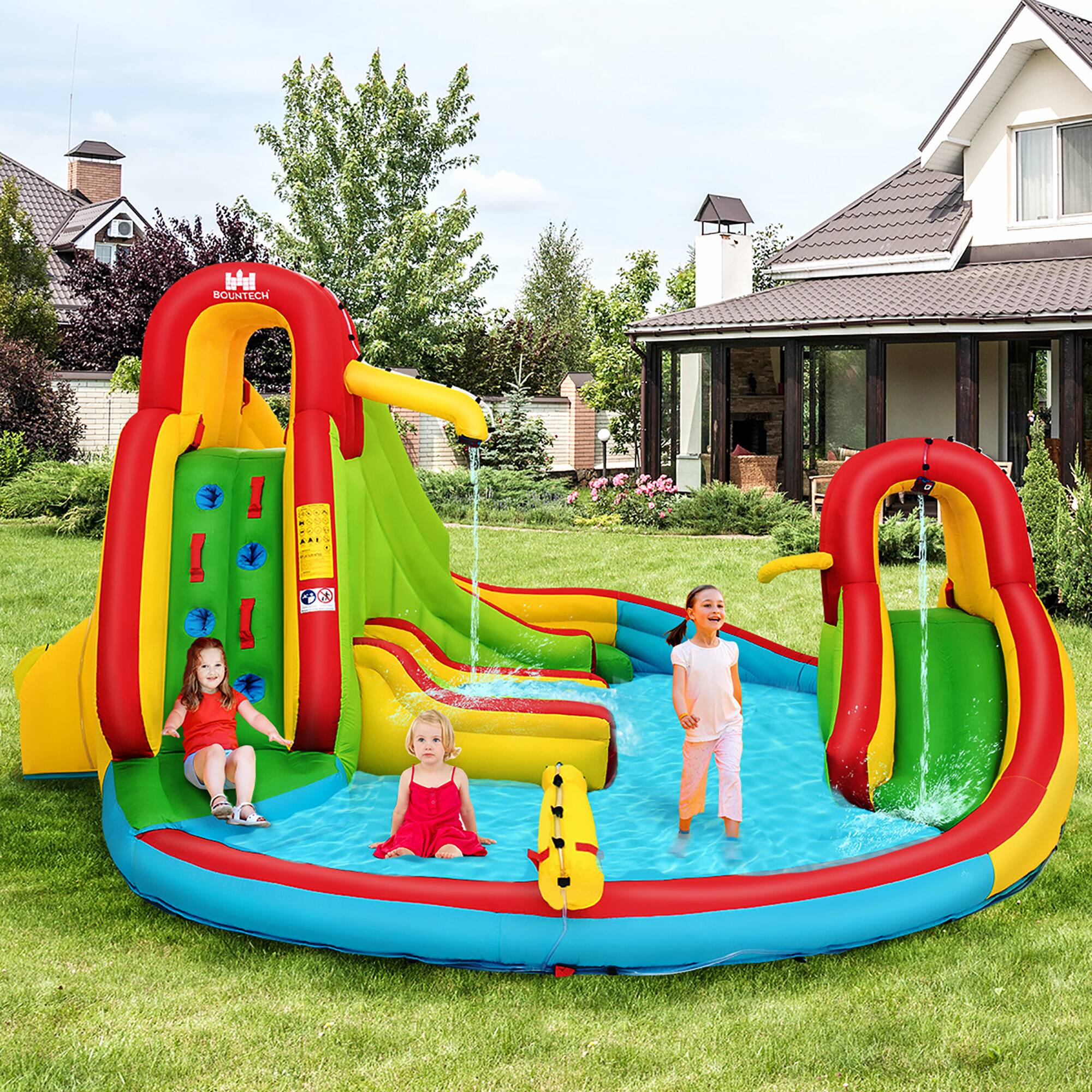 Alt View 1. Costway - Costway Kids Inflatable Water Slide Bounce Park Splash Pool with Water Cannon & 550W Blower - Multicolor.