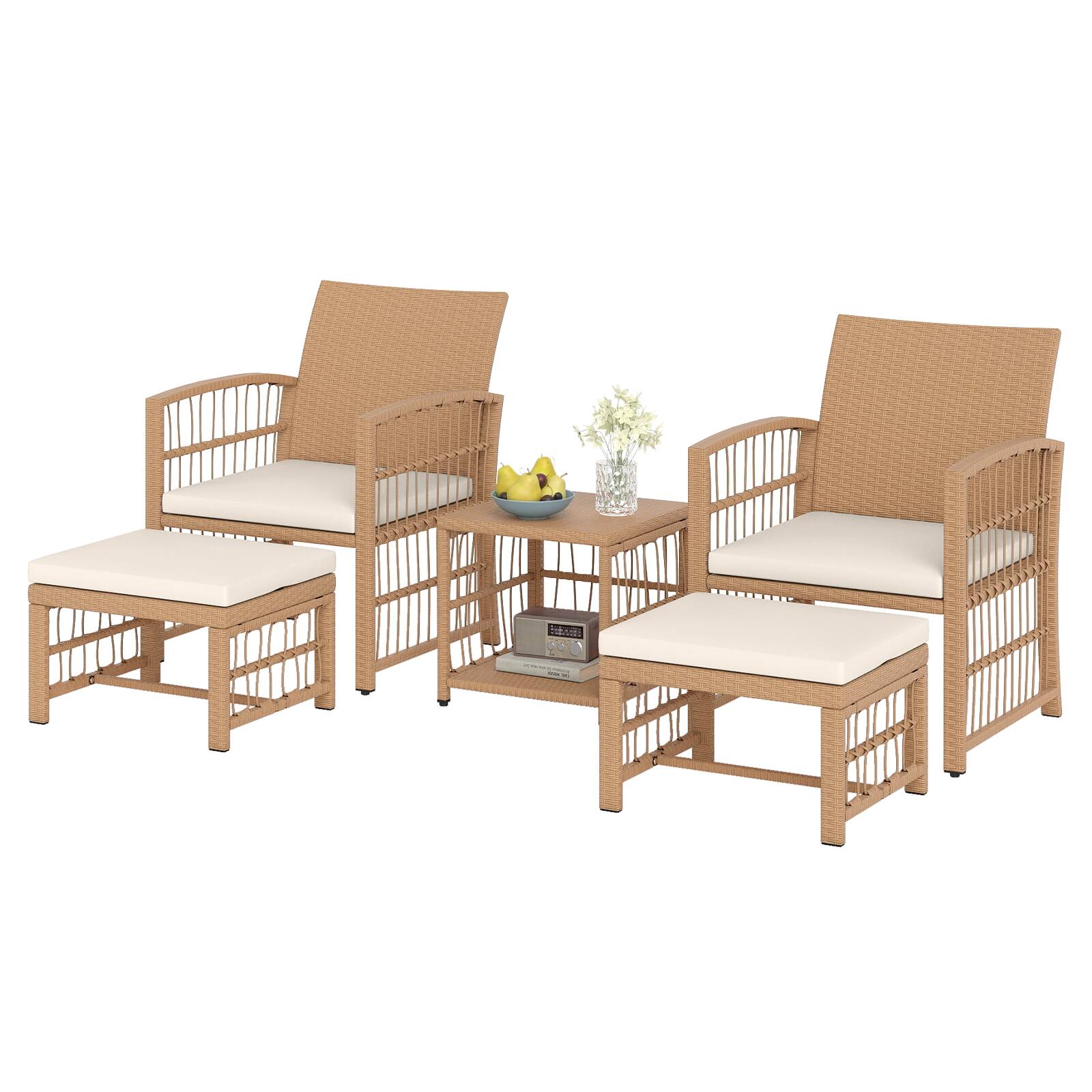 Alt View 5. Gymax - Gymax Set of 5 Patio Conversation Set PE Rattan Balcony Furniture Set w/ Cushions Natural - White.