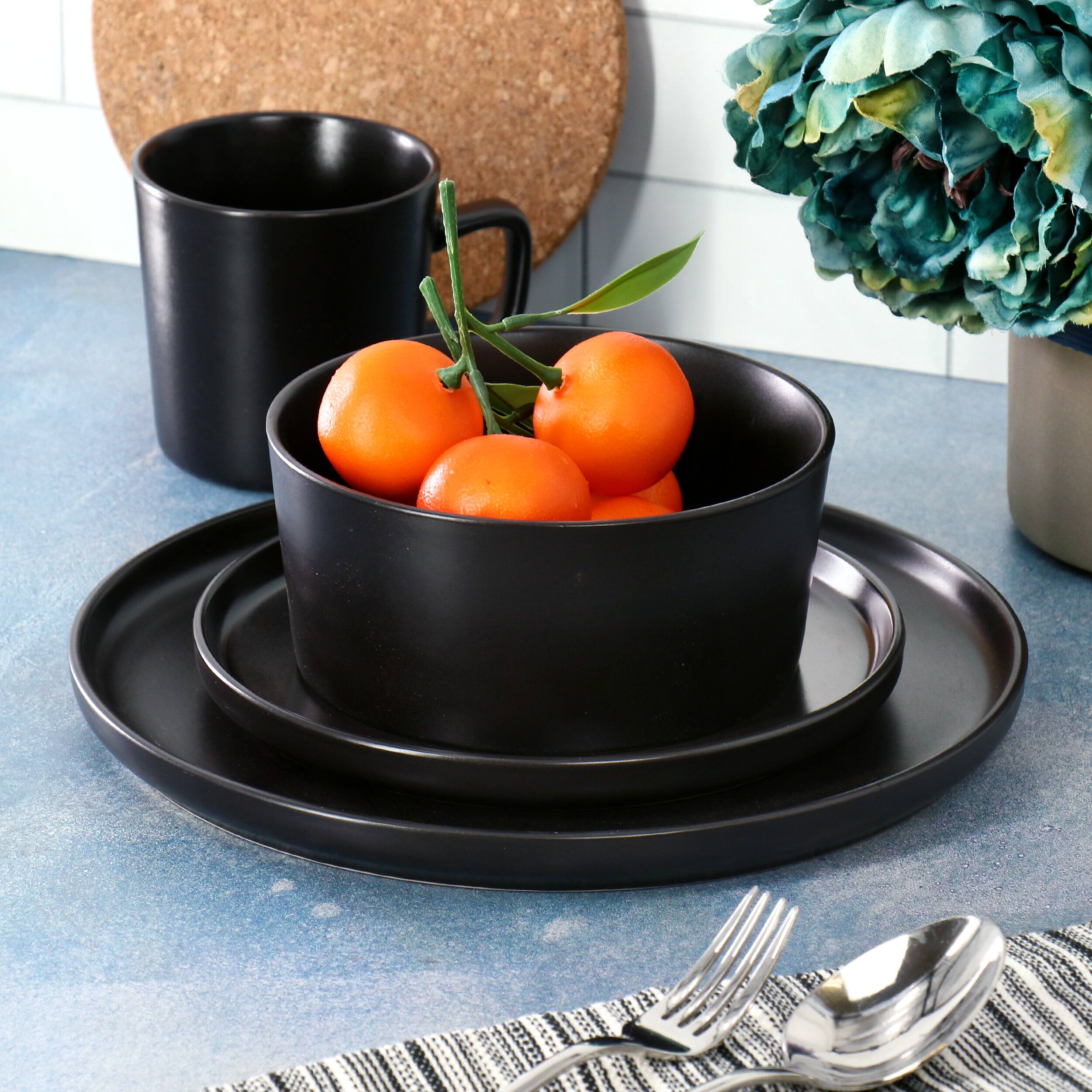 Alt View 4. Elama - Elama Luxmatte Black 16 Piece Dinnerware Set - Black.