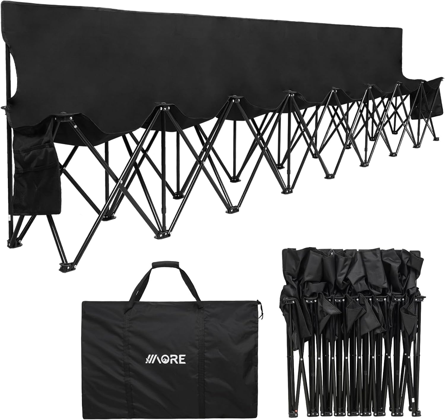 Front. APRILSOUL - Portable Folding Team Bench 8 Seats Foldable Sideline Benches Soccer Chair with Bag and Backrest Adult Team Chair Black - Black.