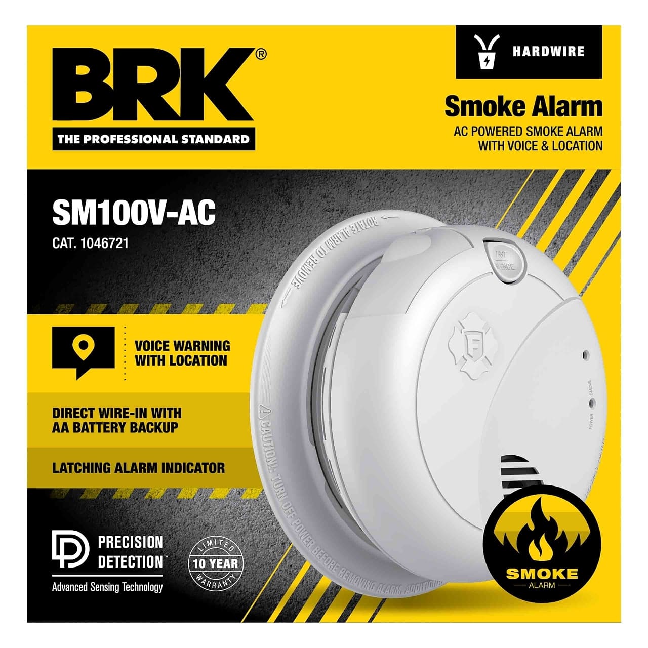 First Alert - BRK SM100V-AC Interconnect Hardwire Smoke Alarm with Battery Backup & Voice Alerts - White