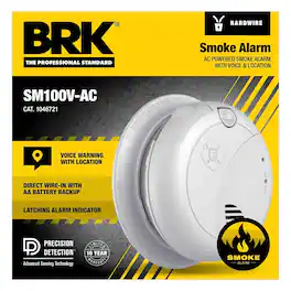 First Alert - BRK SM100V-AC Interconnect Hardwire Smoke Alarm with Battery Backup & Voice Alerts - White