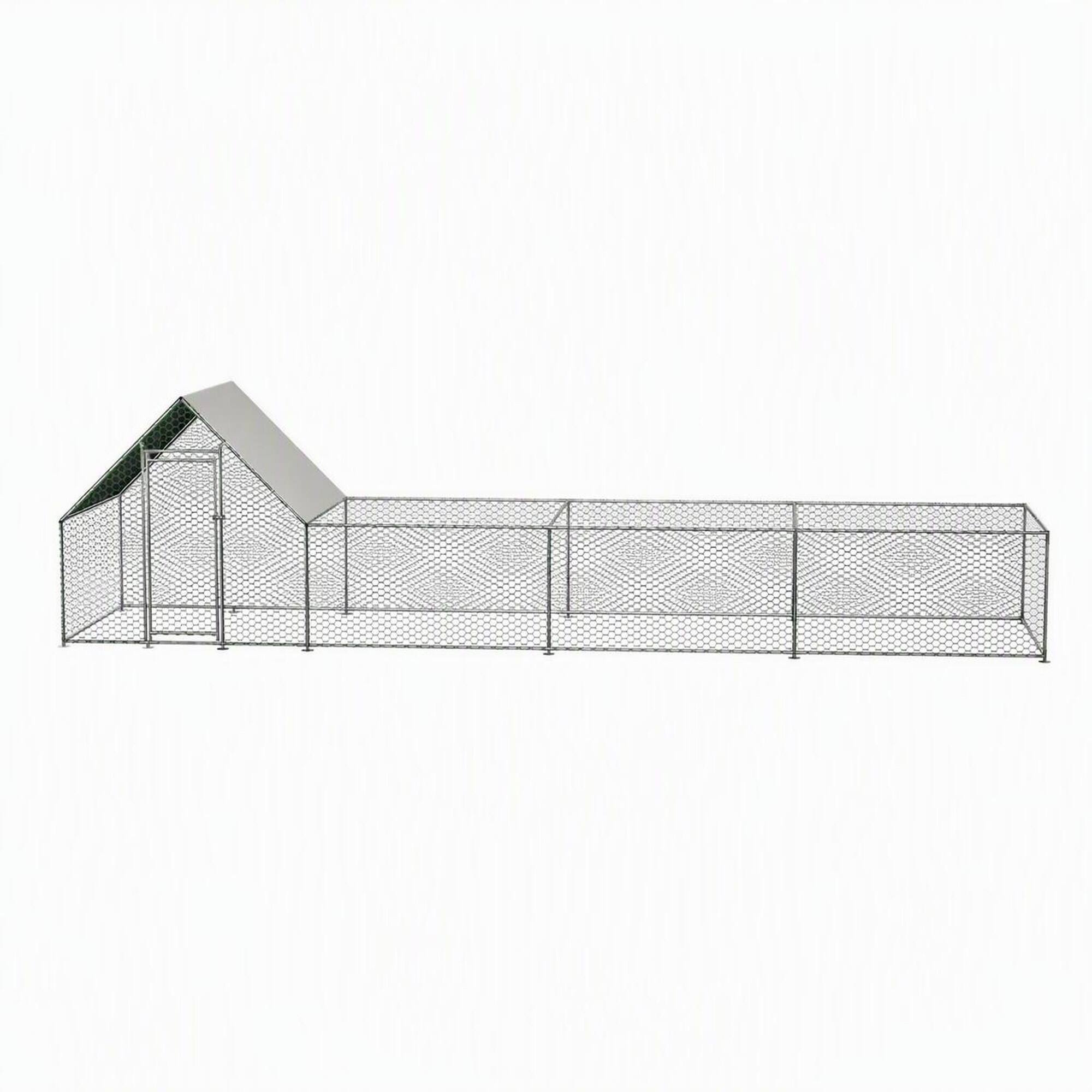 Front. RYHNUYNE - Large Metal Chicken Coop, 26' L x 6.7' W x 6.6' H Walk-in Chicken Run, Galvanized Wire Poultry Pen.