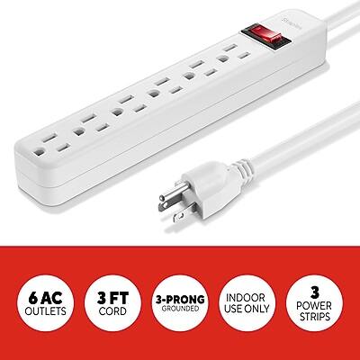 6 AC Outlets  
3 FT Cord  
3-Prong Grounded  
Indoor Use Only  
3 Power Strips