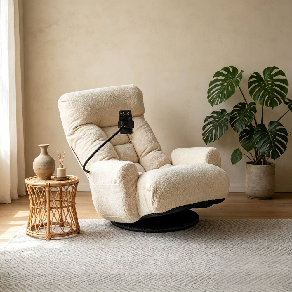 Alt View 7. Loheer - Loheer Adjustable Lounge Chair 360 Degree Rotatable Lazy Sofa Chair with Phone Holder for Living Room Gaming White - White.