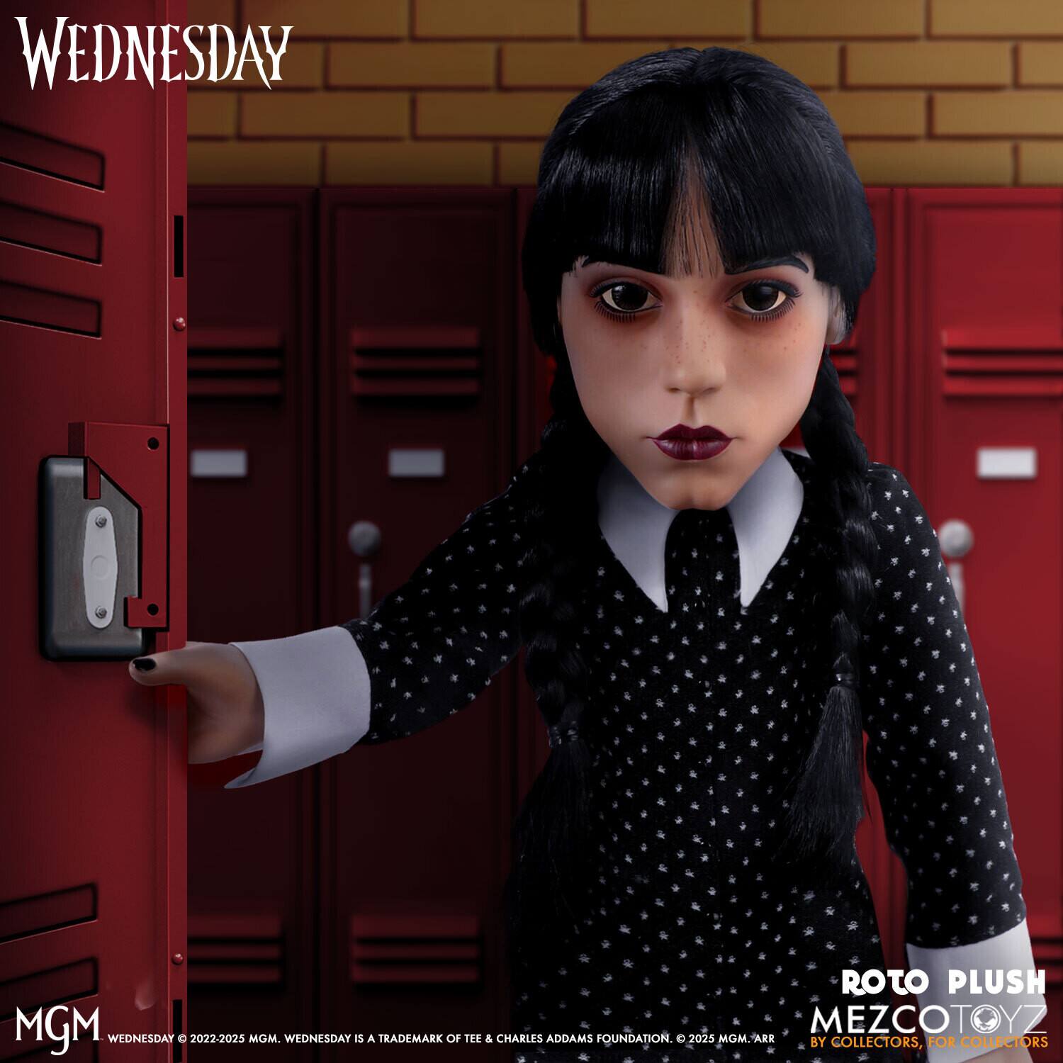 WEDNESDAY ROTO PLUSH MGM MEZCOTOYZ  
WEDNESDAY © 2022-2025 MGM. WEDNESDAY IS A TRADEMARK OF TEE & CHARLES ADDAMS FOUNDATION.  
2025 MGM.  
ARE BY FOR COLLECTORS, FOR COLLECTORS