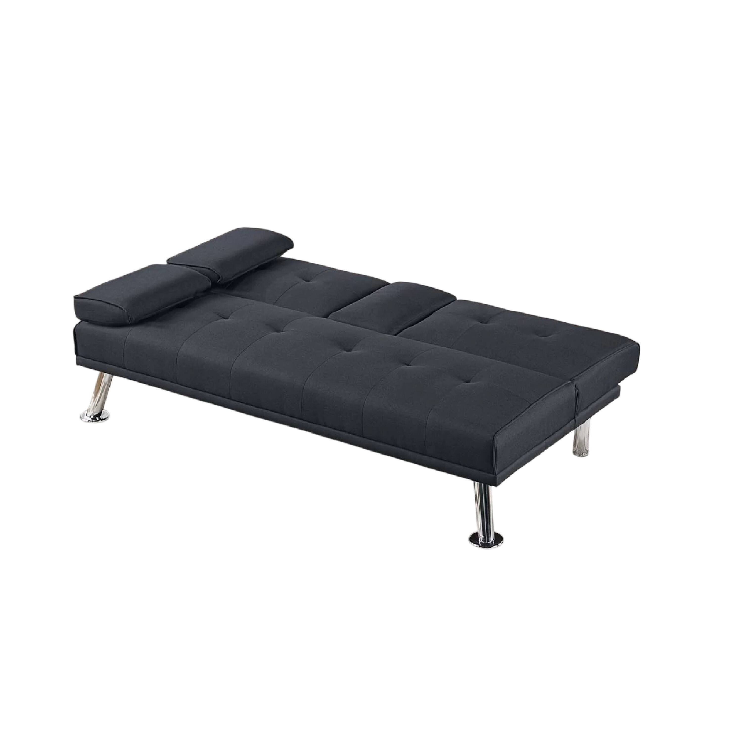 Alt View 2. Manhattan Lane - Gary Convertible Sofa with Fold-Down Table, Metal Legs, Fabric - Black, Chrome.