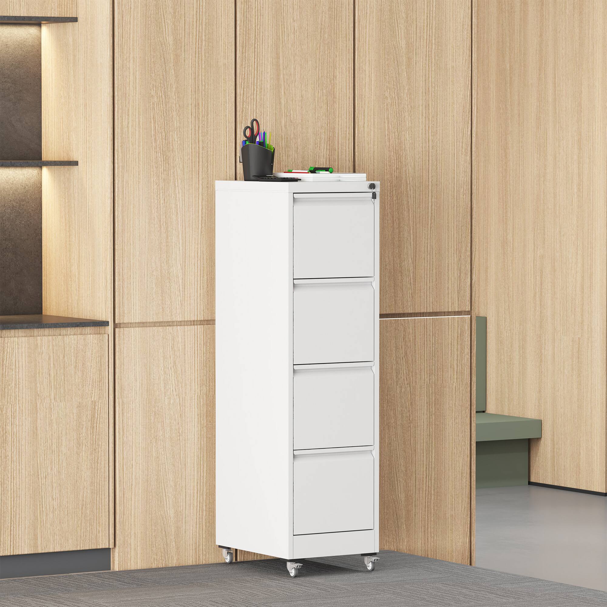 Alt View 7. GOODSILO - Heavy-Duty 4 Drawer Locking Vertical File Cabinet with Wheels for Office and Home Document Storage - White.