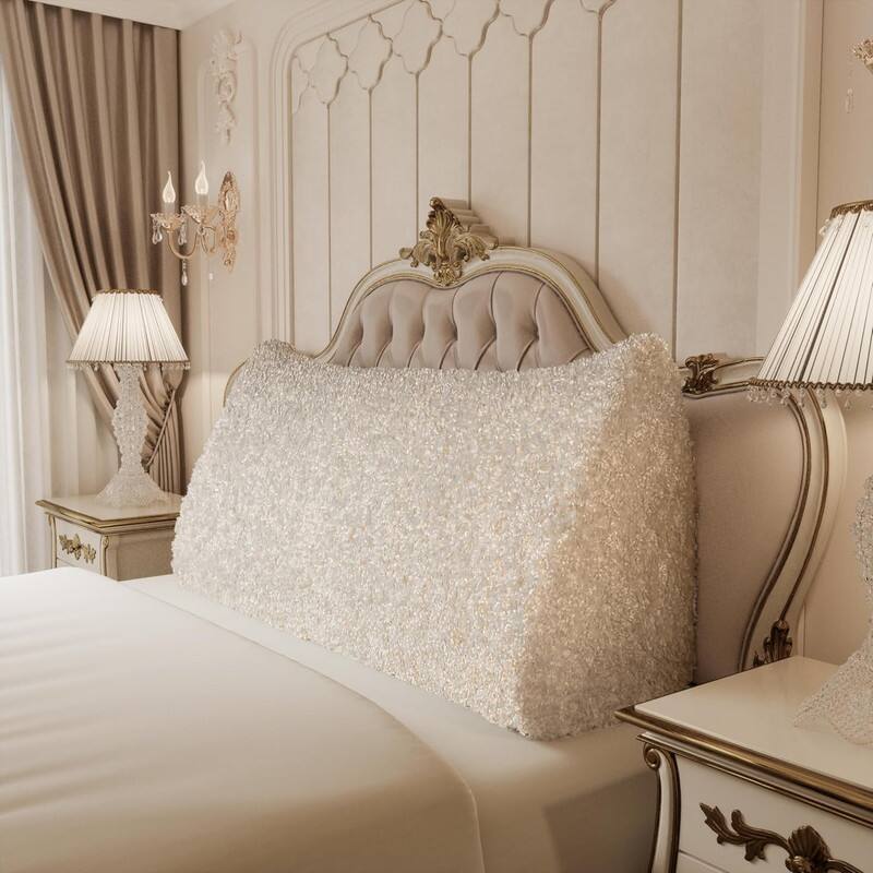 Alt View 2. wowmax - Queen Headboard Wedge Pillow - White Curly Plush Triangle Bolster for Bed Reading and Back Support - White.