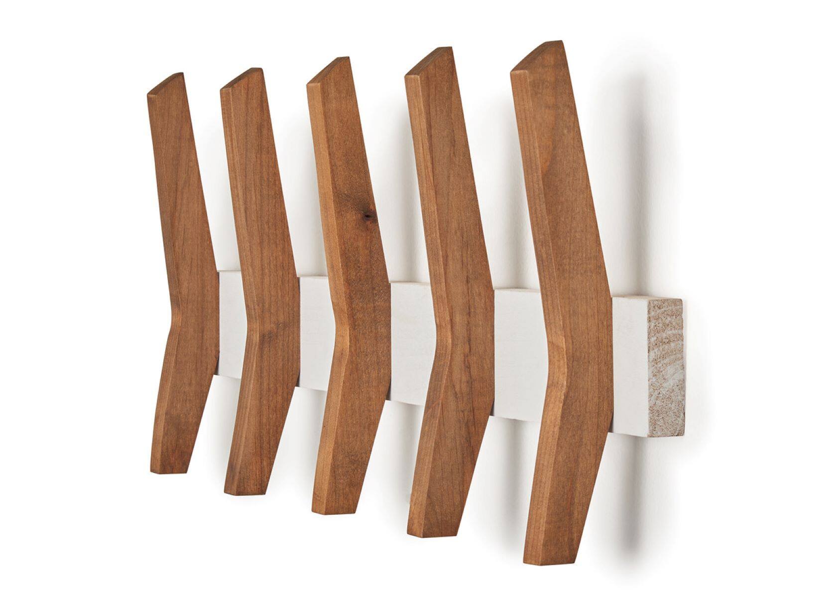 Alt View 12. TRINITY - DRAKESTONE Mid-Century Coat Rack w/ 5 Wooden Hooks White - White.