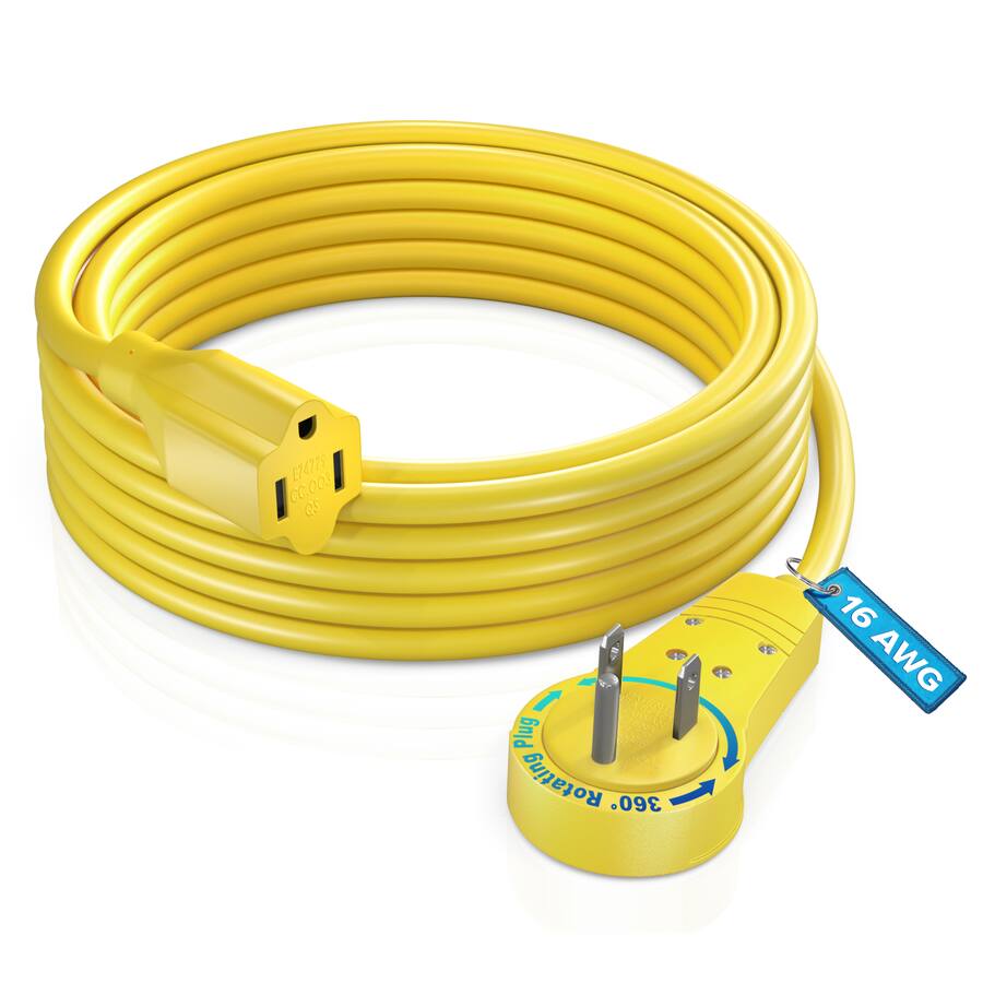 Maximm 10 Foot 360° Rotating Flat Plug Extension Cord/Wire, 3 Prong ...