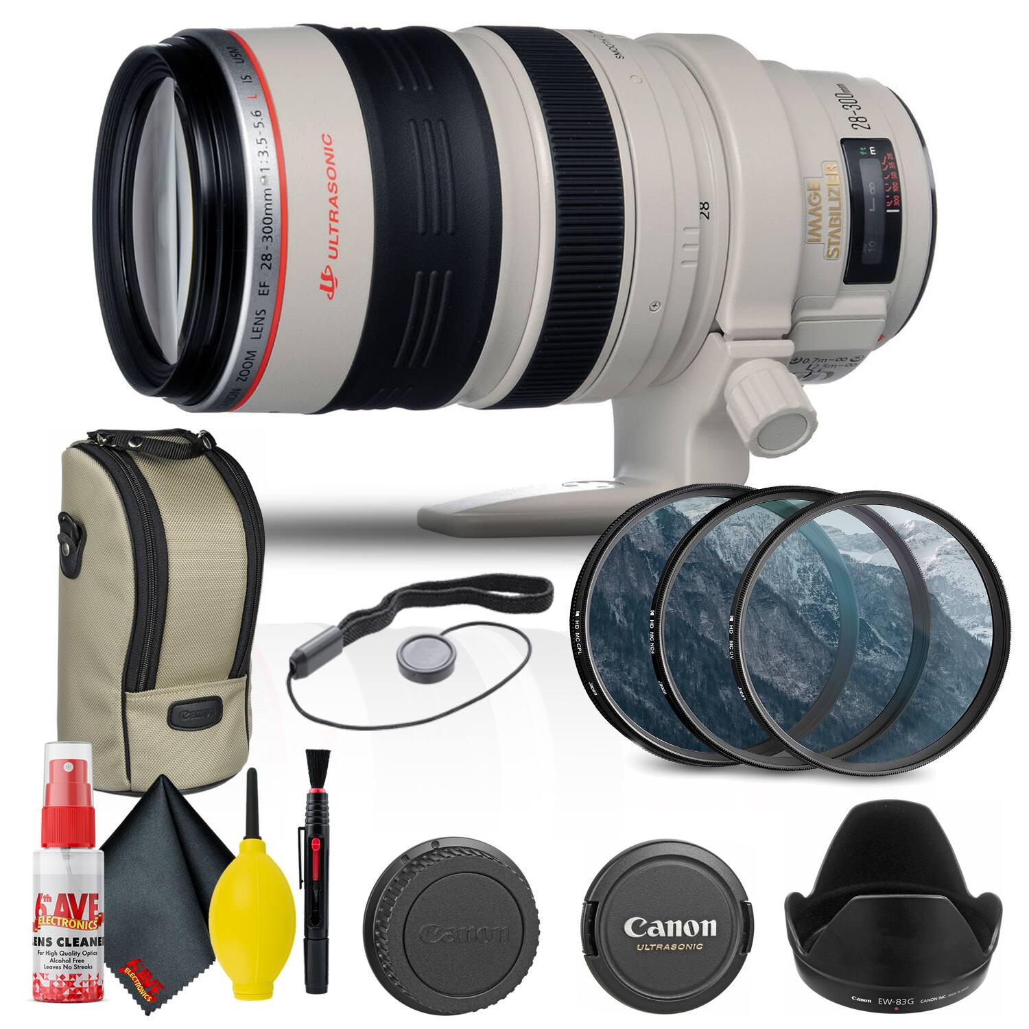 250 I5 - 5.6 1:3.5-5.6 3.5 1 28-300mm 1:3.5-5.6 28-300mm EF LENS WOOZ ULTRASONIC 4 Ot RZ -O08-85 28 & P IMAGE STABILIZER 10 E C SAVE ELECTRONICS INS CLEANER

Canon EF 28-300mm 1:3.5-5.6 IS USM LENS
Canon ULTRASONIC
Canon IMAGE STABILIZER

SAVE ELECTRONICS INS CLEANER
Canon EW-83G Lens Cap