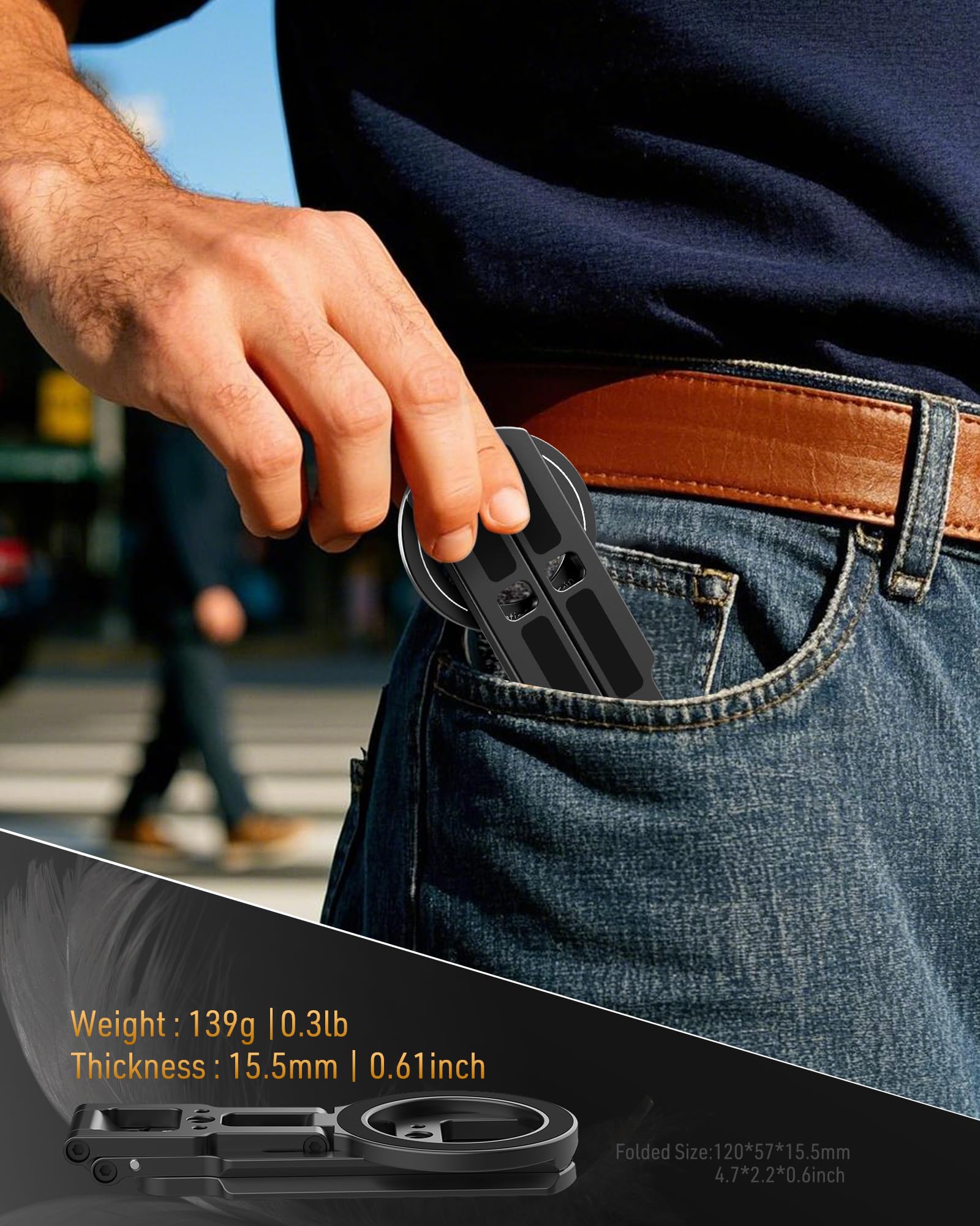 Weight: 139g | 0.3lb  
Thickness: 15.5mm | 0.61inch  
Folded Size: 120*57*15.5mm | 4.7*2.2*0.6inch