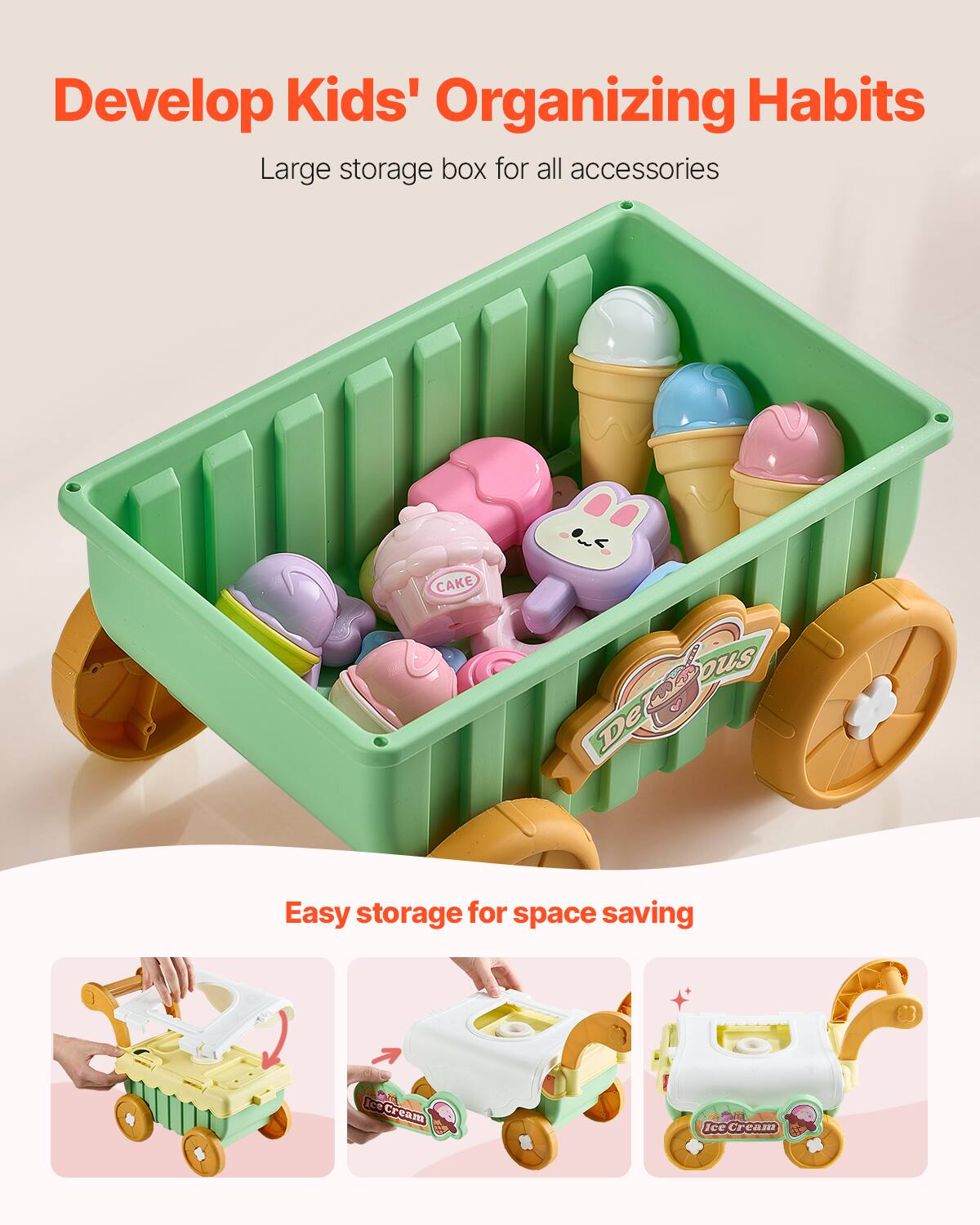 Develop Kids' Organizing Habits  
Large storage box for all accessories  

Easy storage for space saving