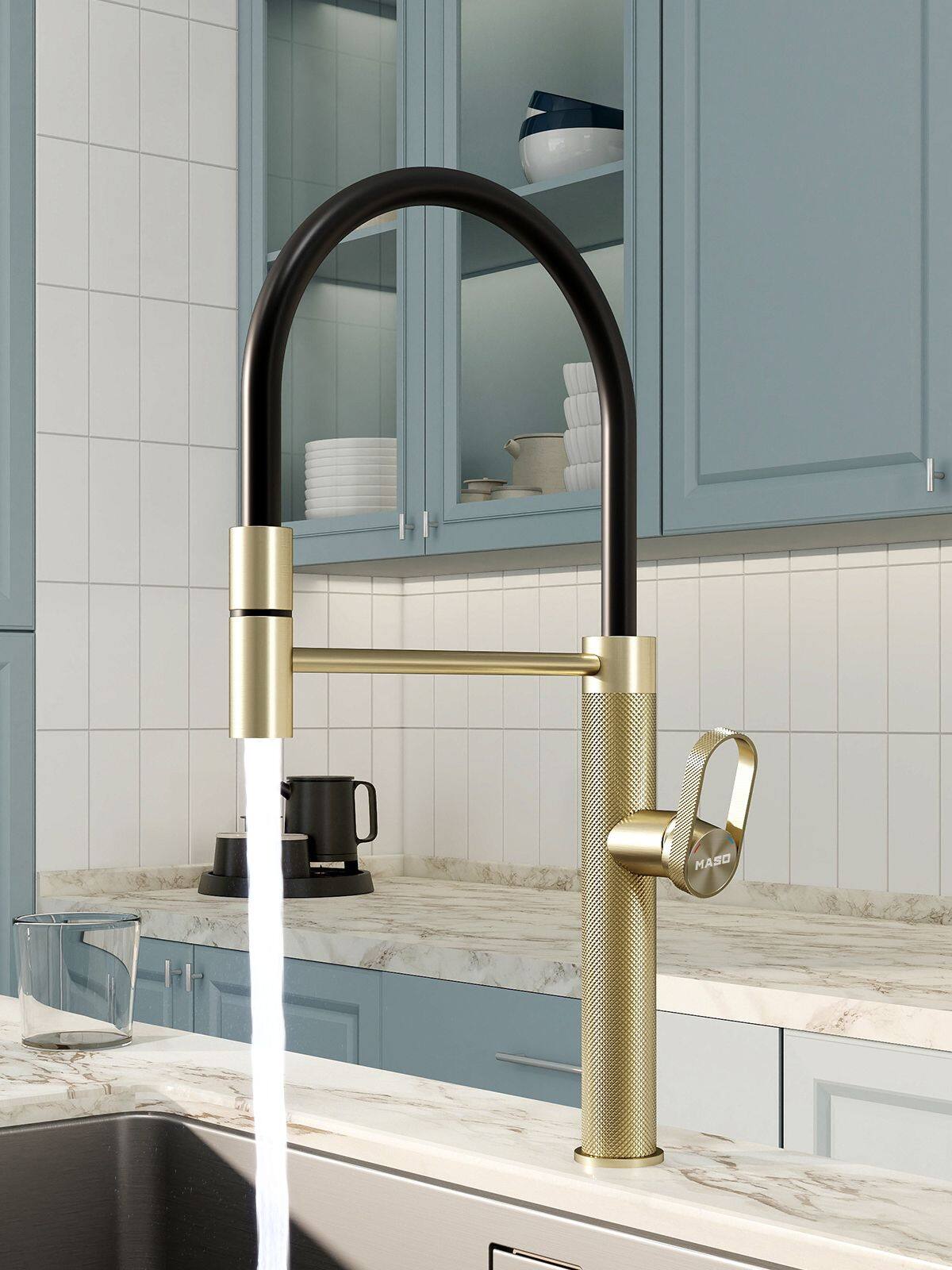 Alt View 7. ENZE - Touchless Spring Kitchen Faucet with Pull-Down Sprayer Fahrenheit Temperature Display 3 Spray Modes - Gold.