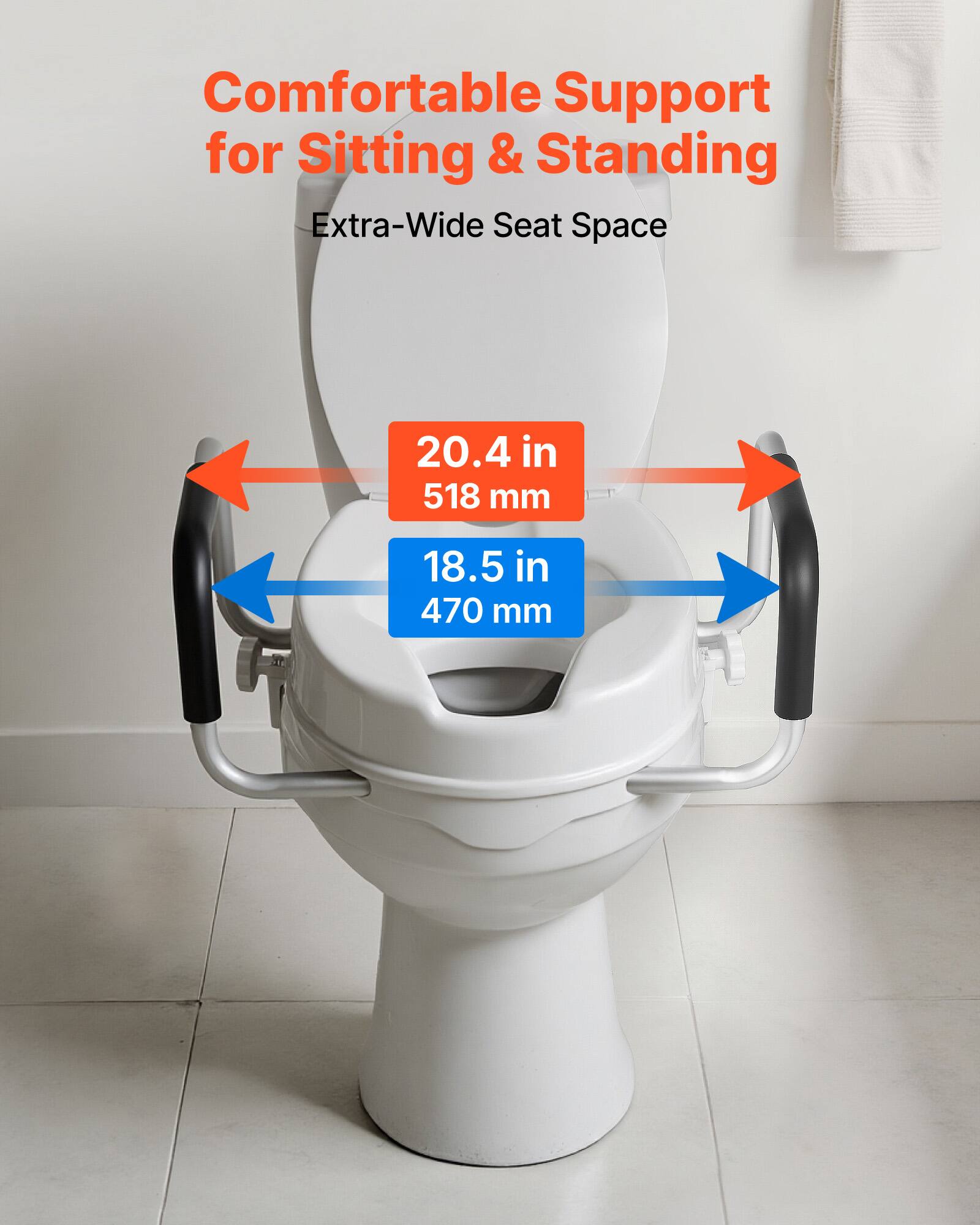 Comfortable Support for Sitting & Standing  
Extra-Wide Seat Space  

20.4 in 518 mm  
18.5 in 470 mm