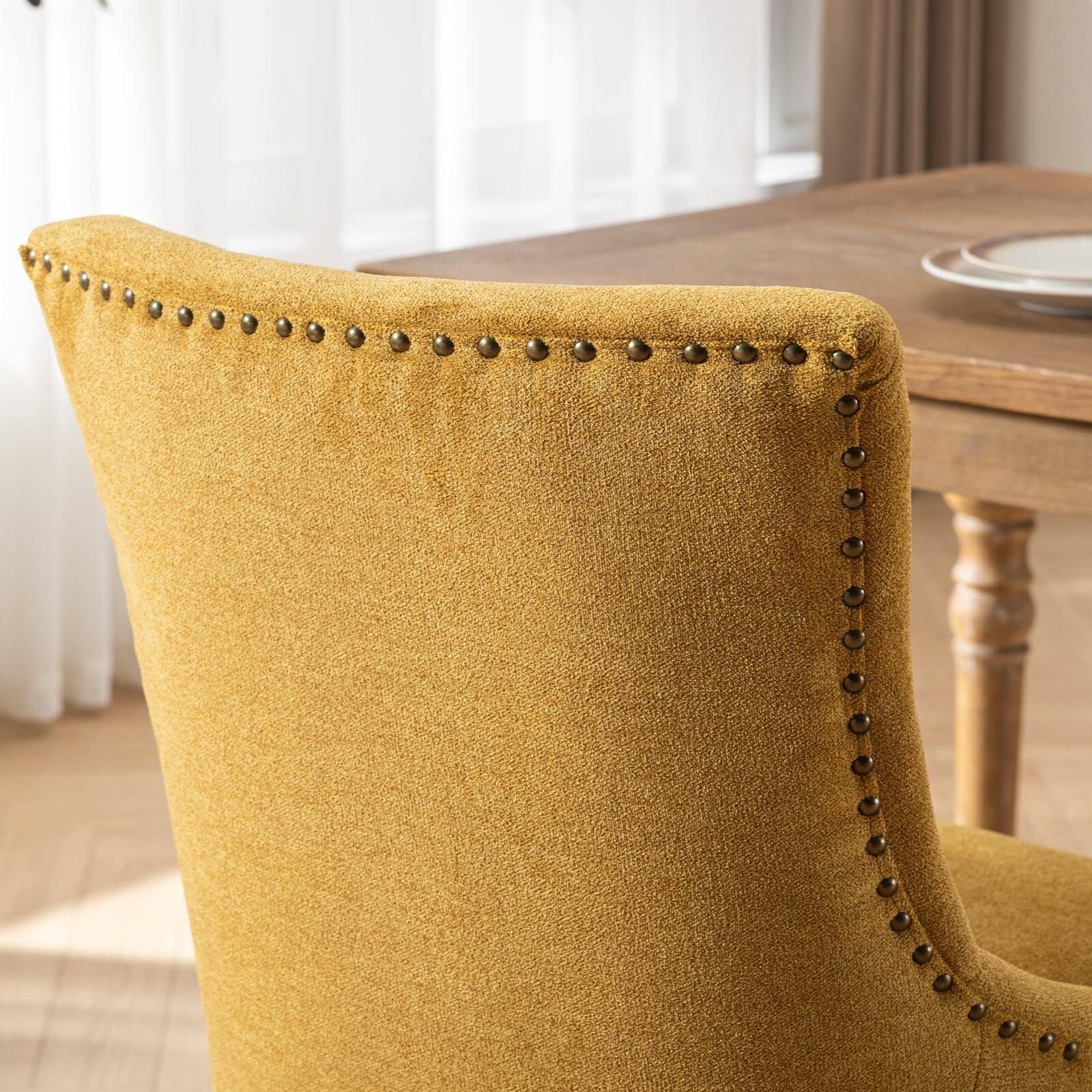 Alt View 6. GOODSILO - Ultra Side Dining Chair Set of 2, Thickened Fabric, Solid Wood Legs, Bronze Nail Head - Golden.